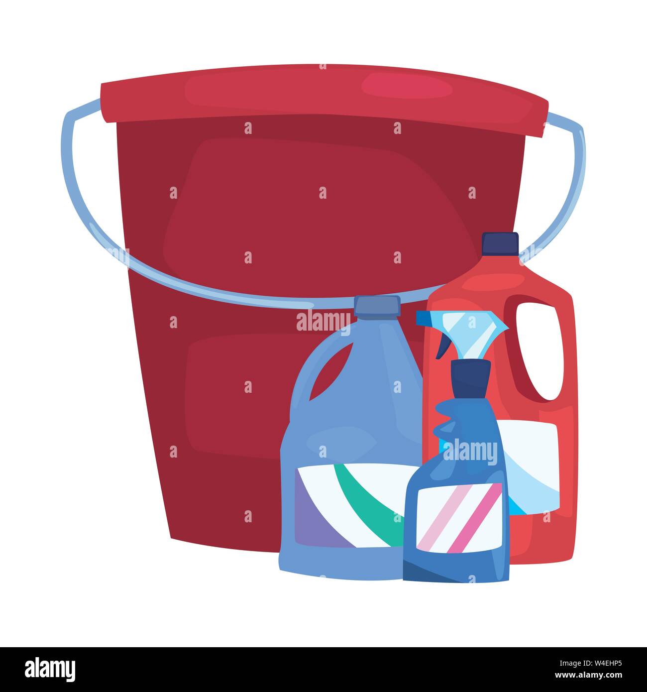 bucket detergent spray bleach cleaning products and supplies vector illustration Stock Vector