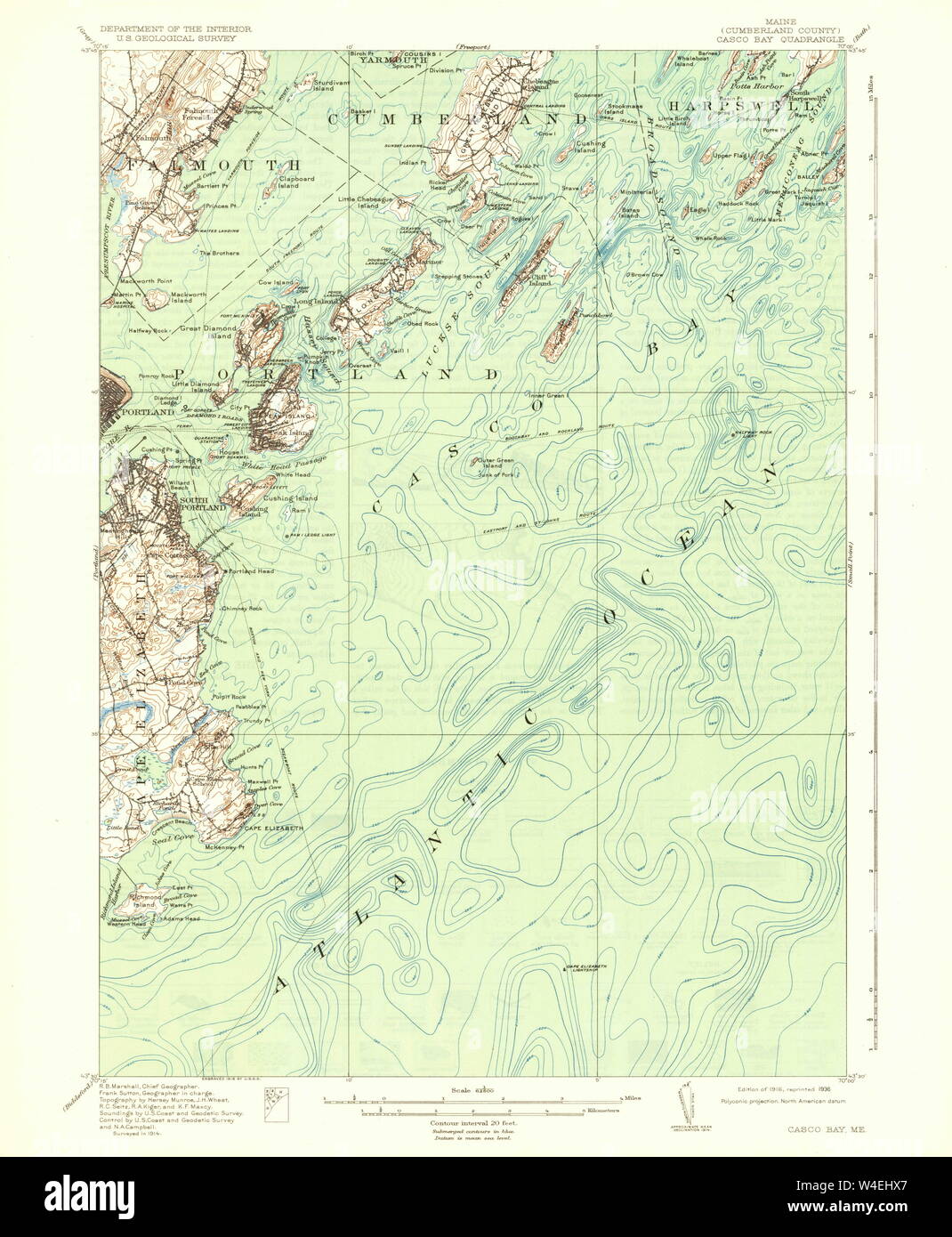 Maine USGS Historical Map Casco Bay 460290 1916 62500 Restoration Stock