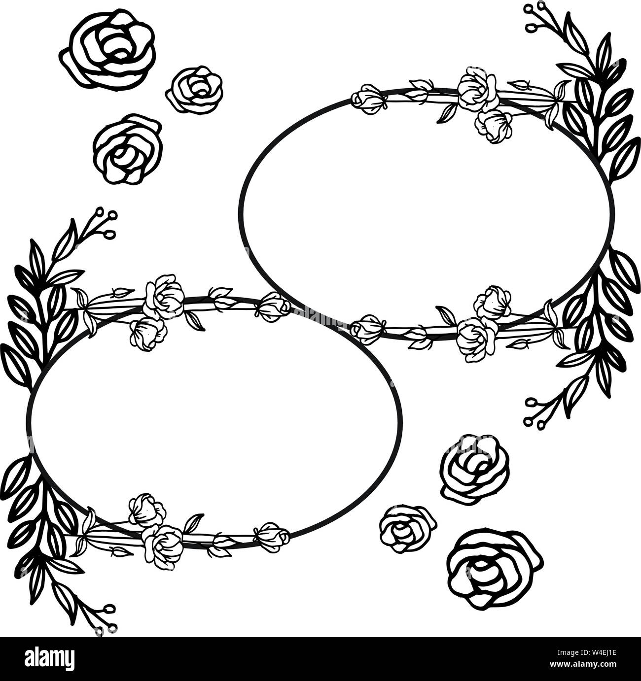 Black And White Border For Leaves And Floral Frame Isolated On