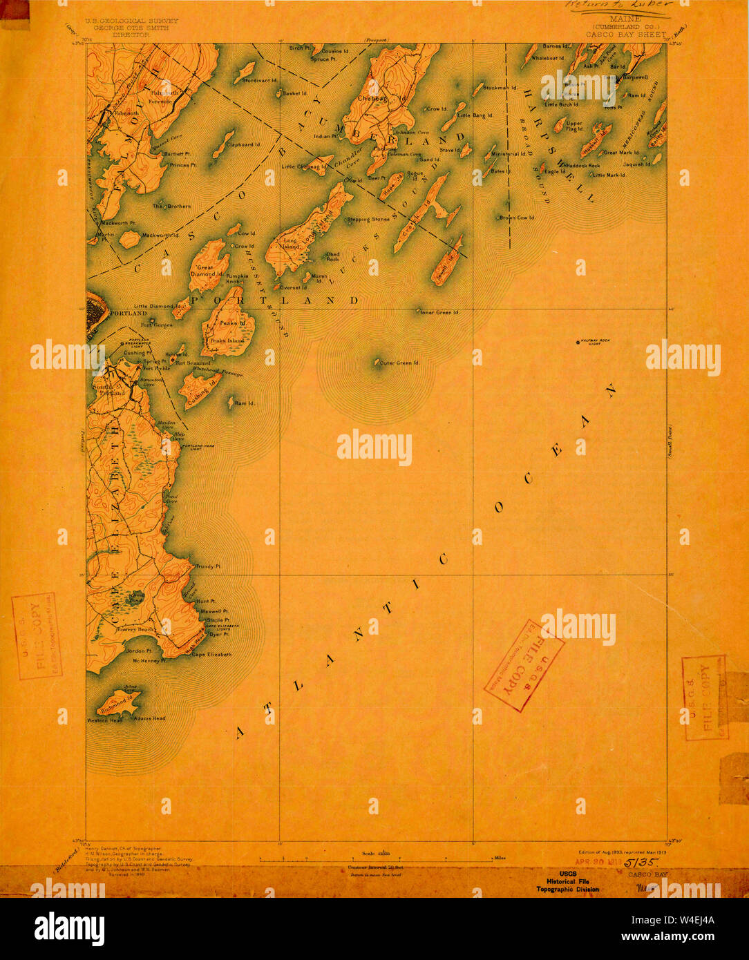 Maine USGS Historical Map Casco Bay 807435 1893 62500 Restoration Stock