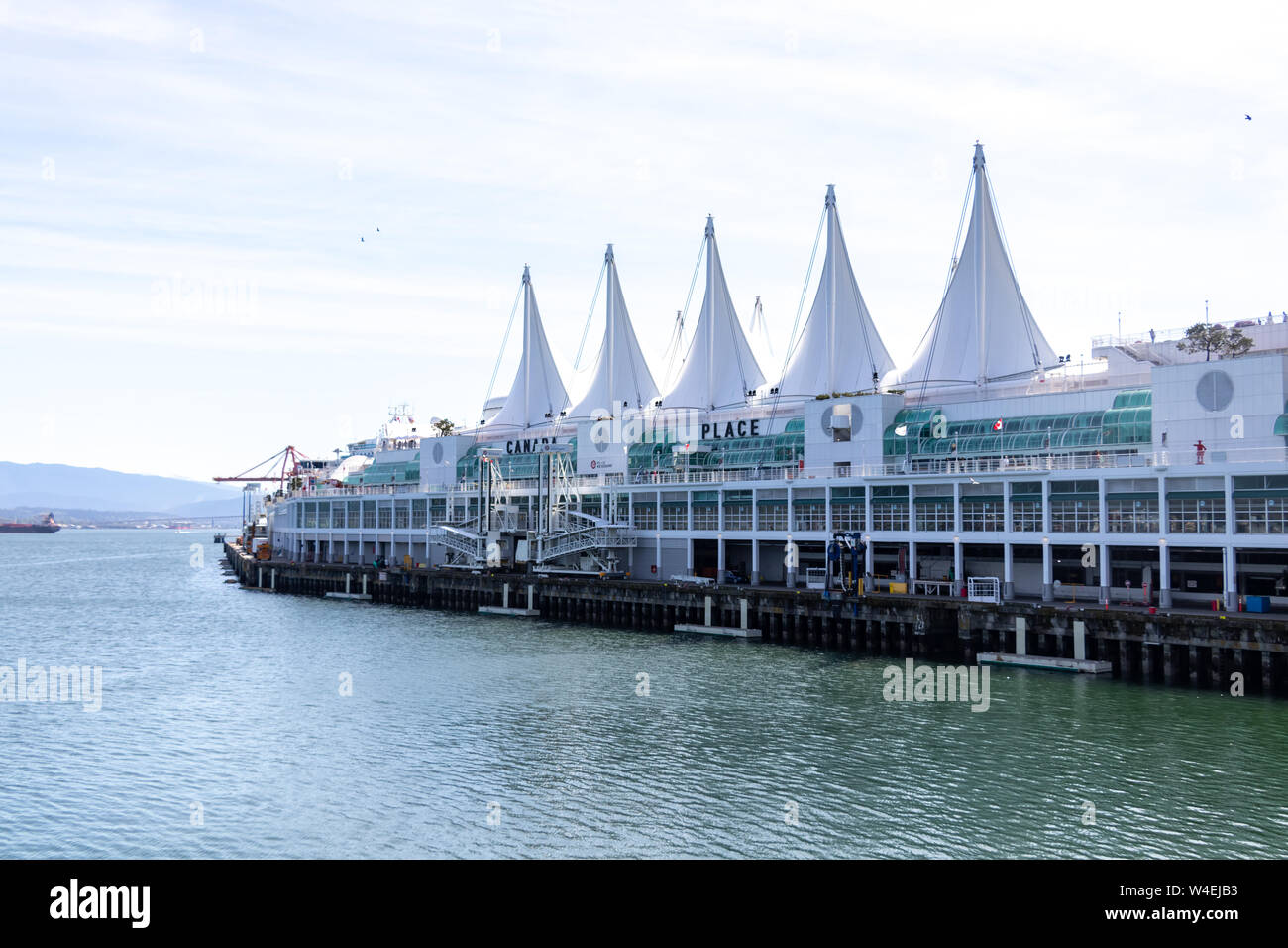 The iconic Canada Place cruise ship dock seen empty on a sunny spring day. Stock Photo