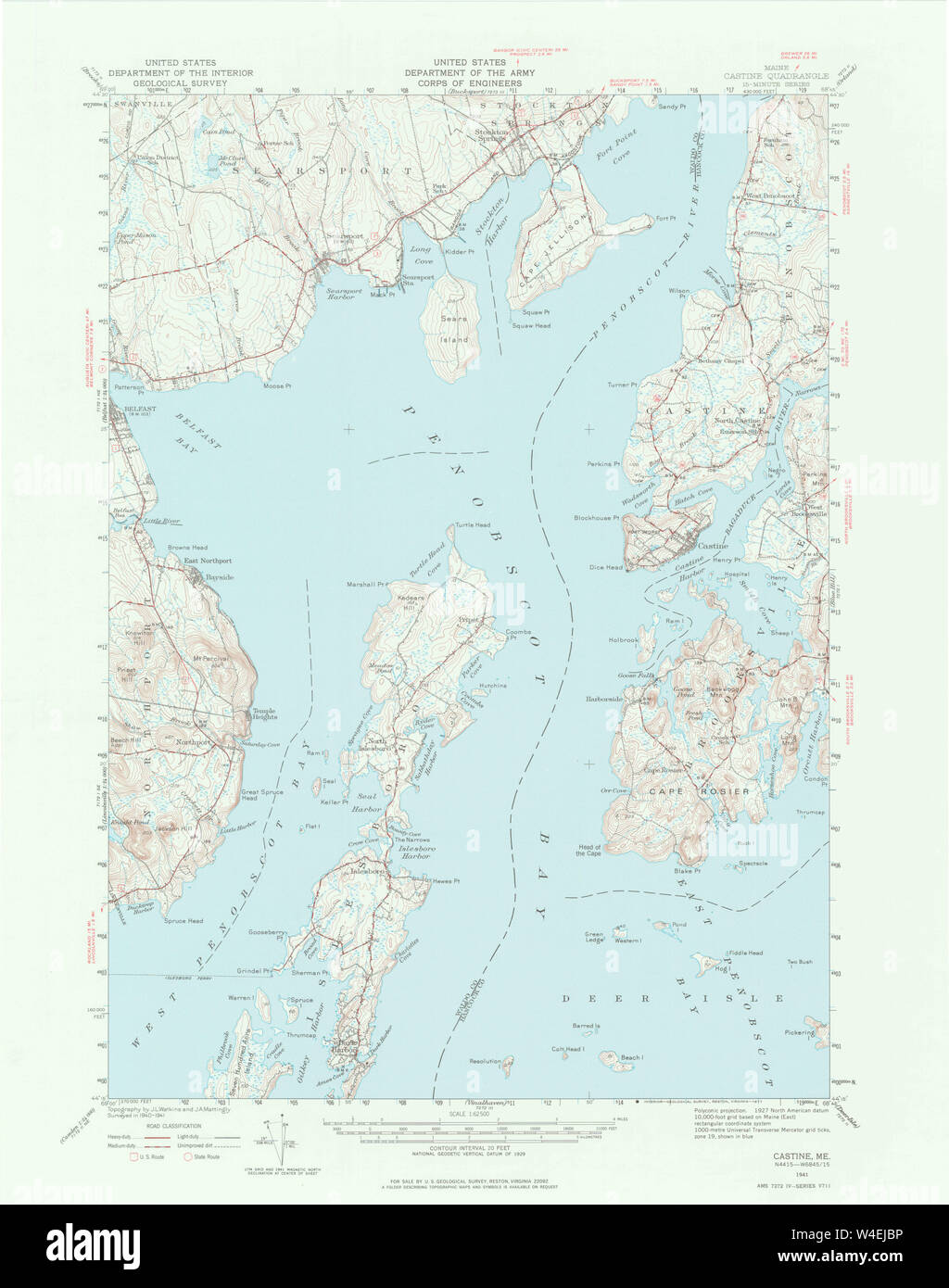 Maine USGS Historical Map Castine 306516 1941 62500 Restoration Stock
