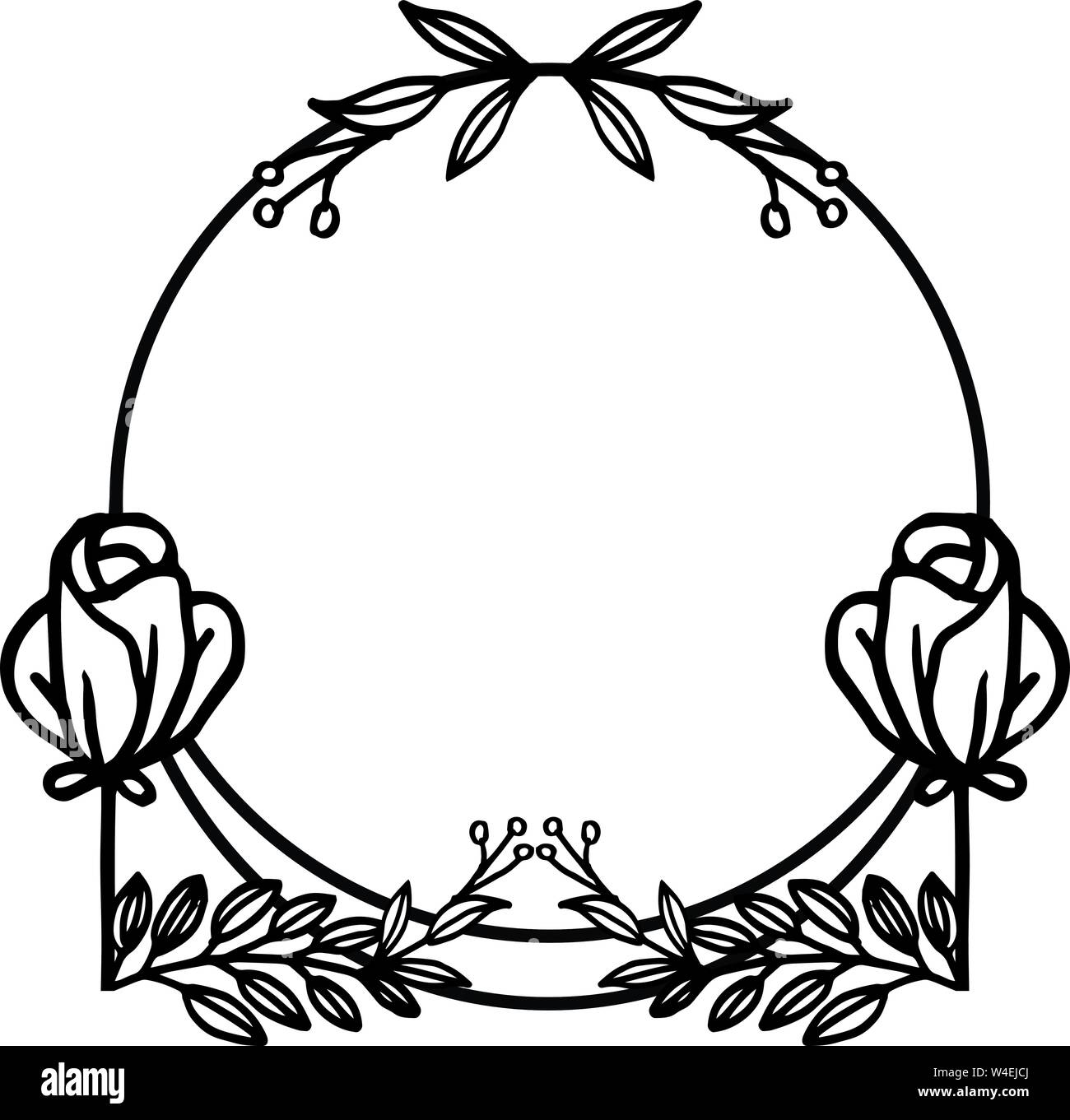 Card with leaf floral frame black and white. Vector illustration Stock ...