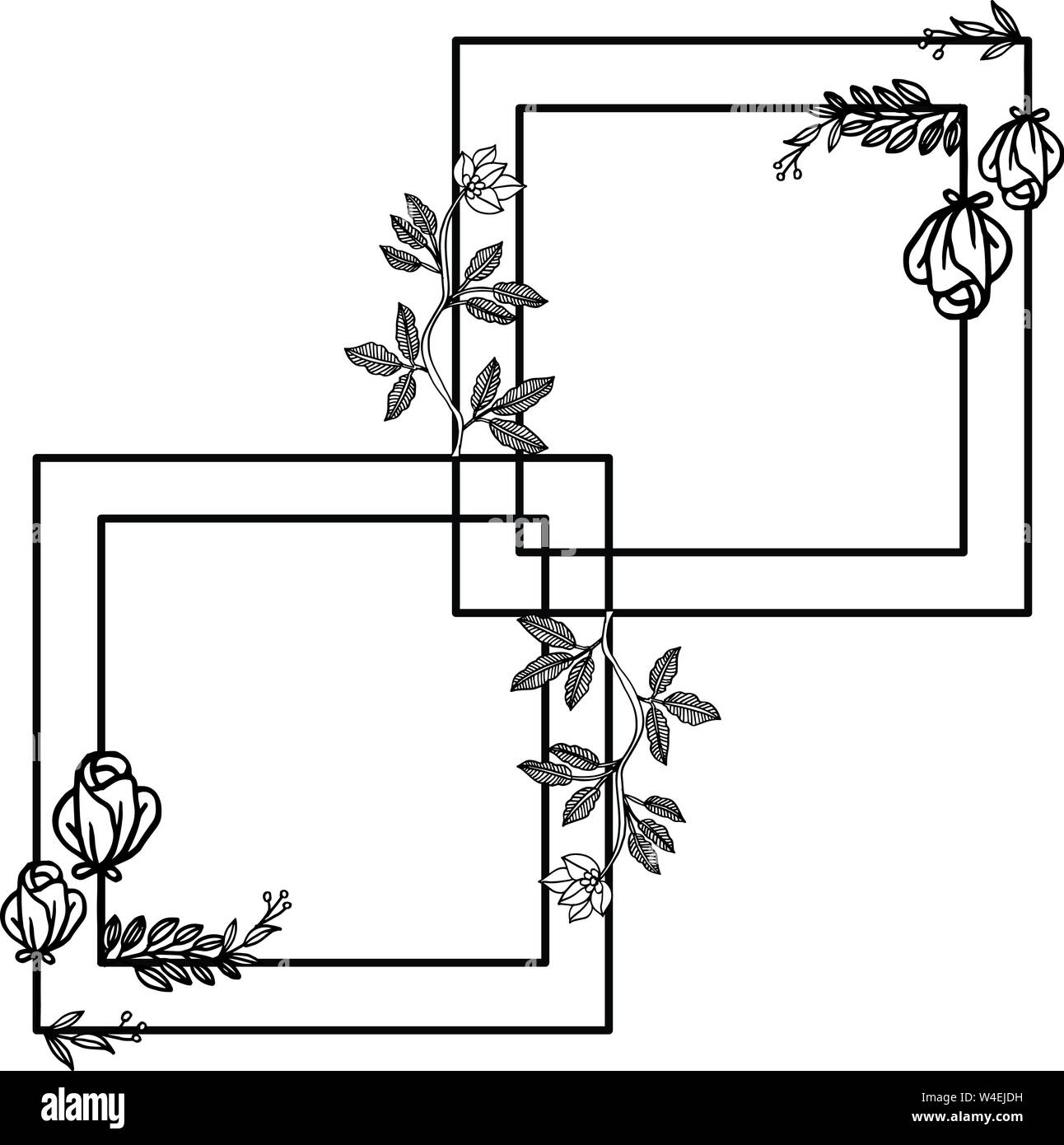 Card with leaf floral frame black and white. Vector illustration Stock ...