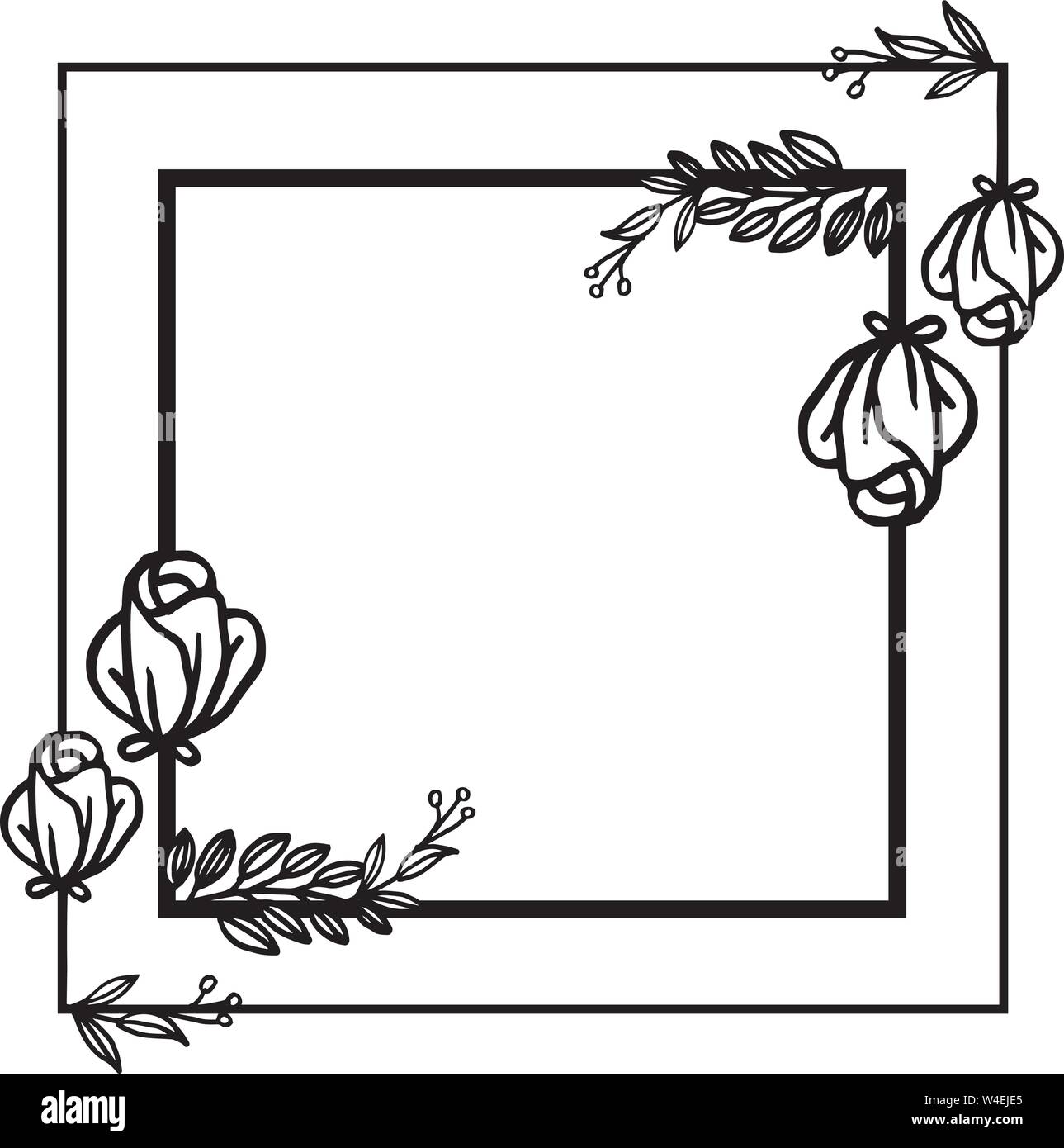 Card with leaf floral frame black and white. Vector illustration Stock ...