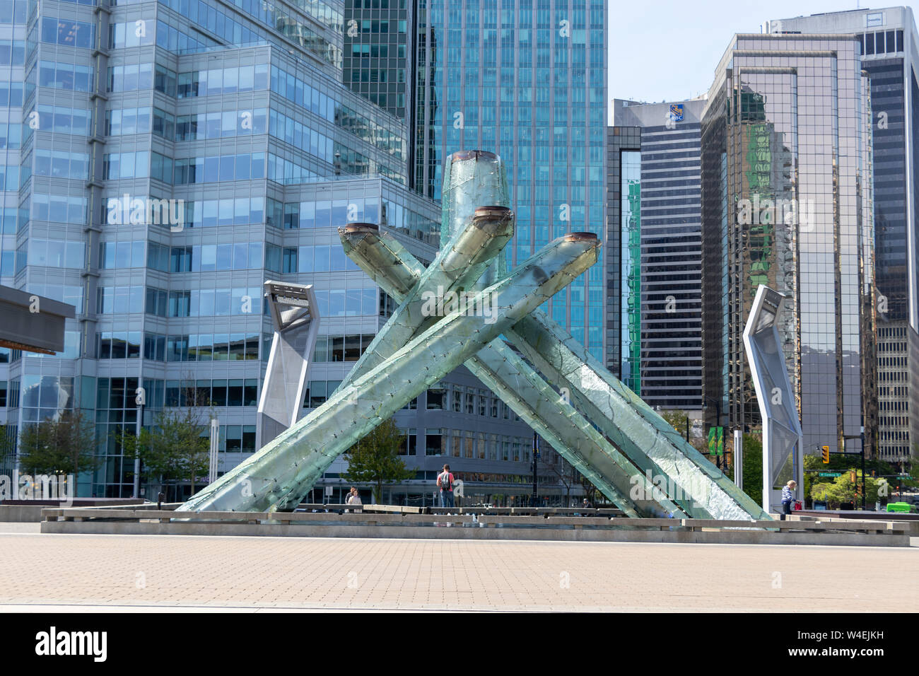 2010 Winter Olympics Torch Cauldron waterfront at Jack Poole Plaza seen on quiet, sunny spring day in downtown Vancouver, BC. Stock Photo