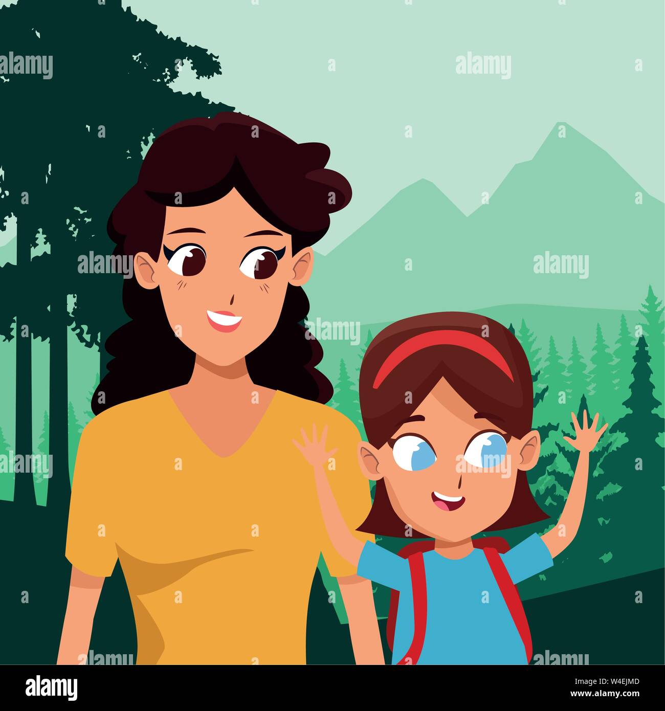 Family single parent with children cartoon Stock Vector Image & Art - Alamy