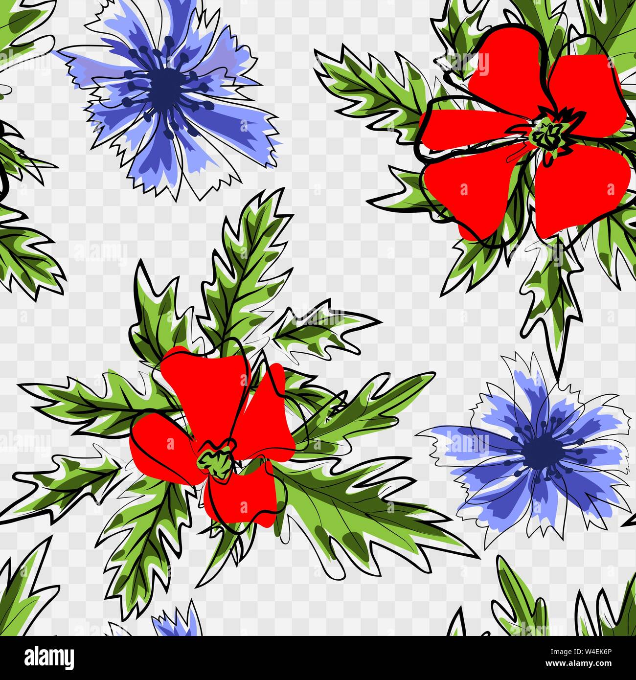 Spring flower field seamless pattern background. Red flowers of ...