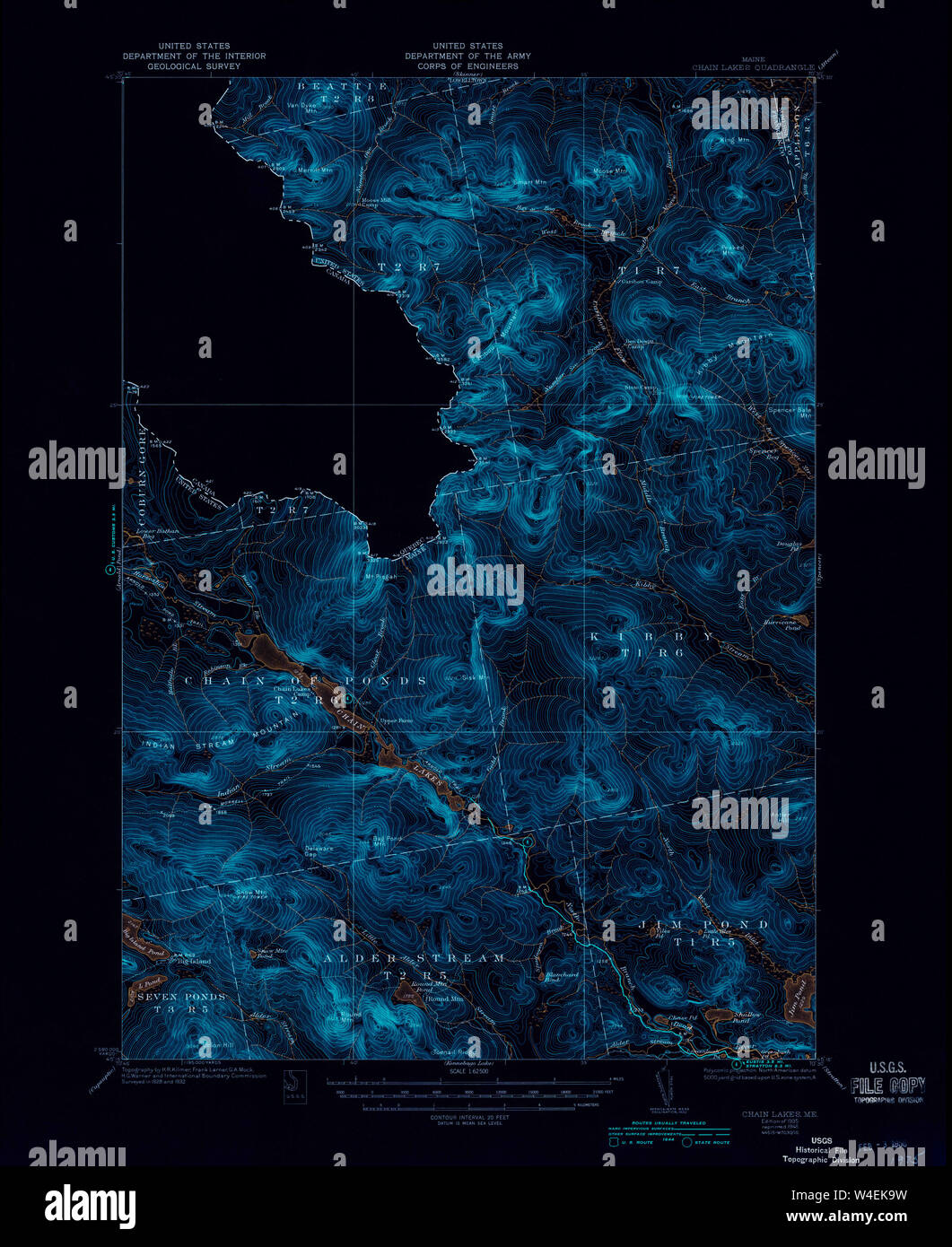 Maine USGS Historical Map Chain Lakes 460308 1935 62500 Inversion ...