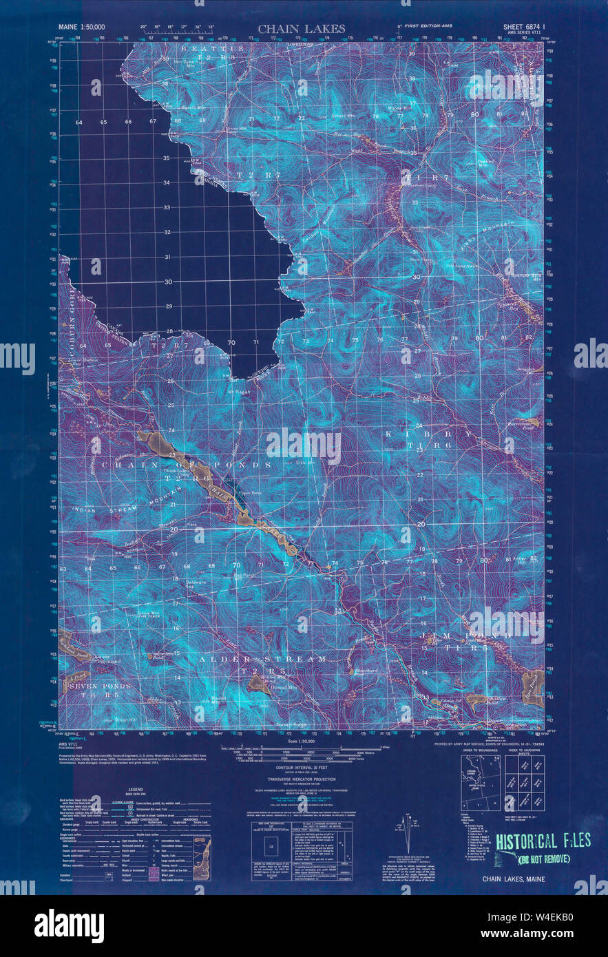 Maine USGS Historical Map Chain Lakes 806602 1951 50000 Inversion ...