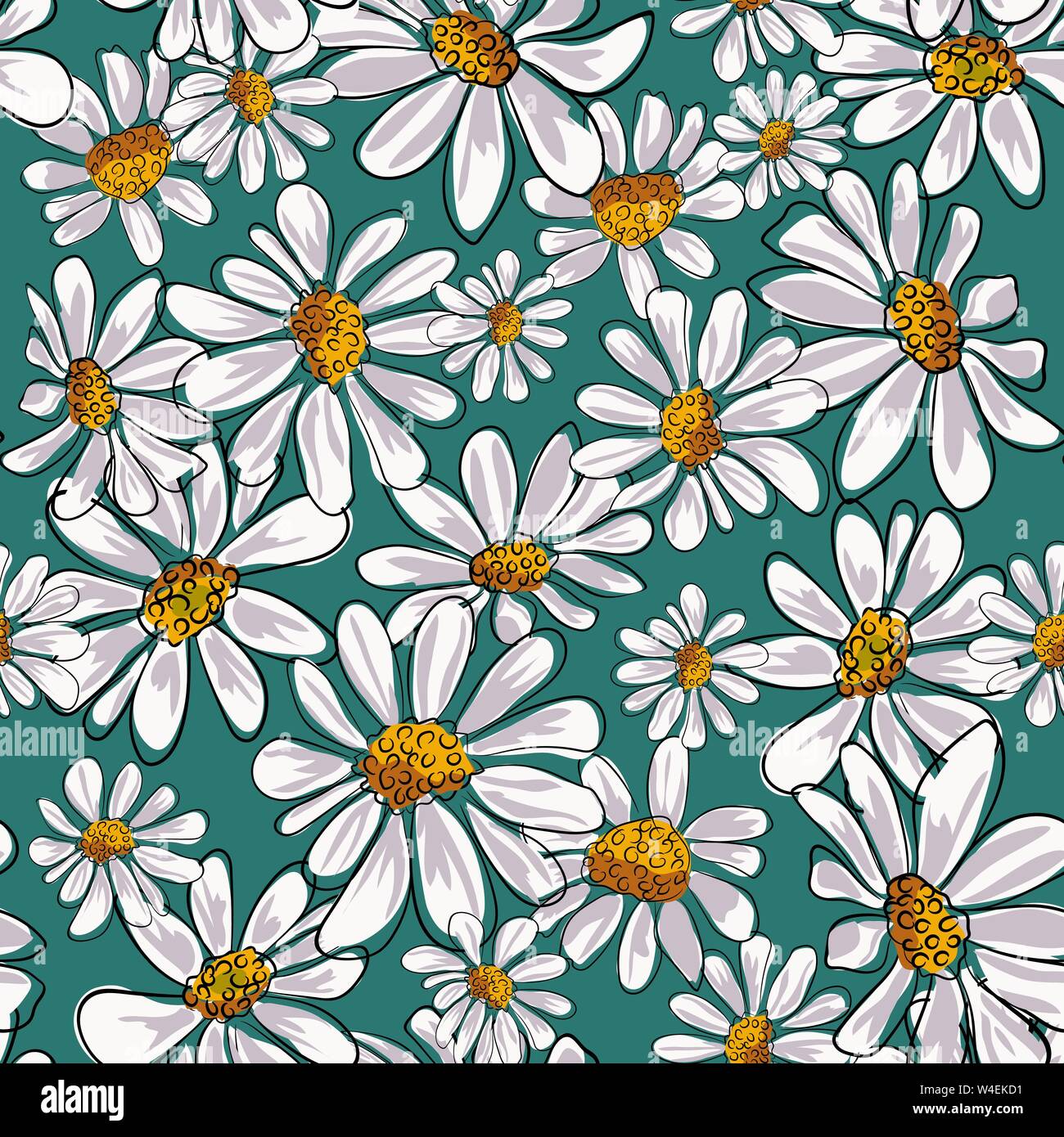 Seamless pattern with chamomile, camomile flowers on white background Stock Vector