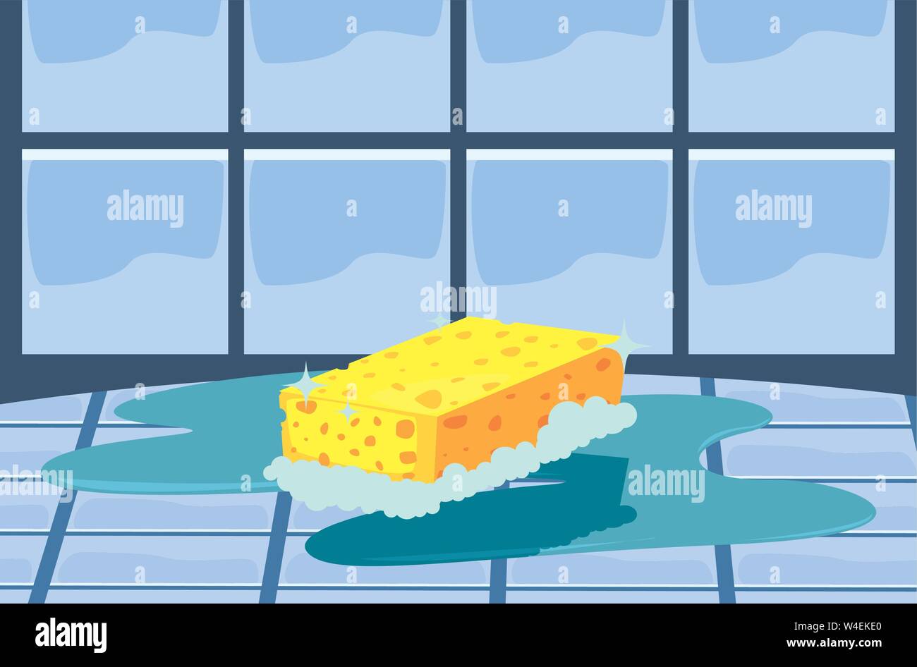 sponge bubbles cleaning products and supplies vector illustration Stock ...