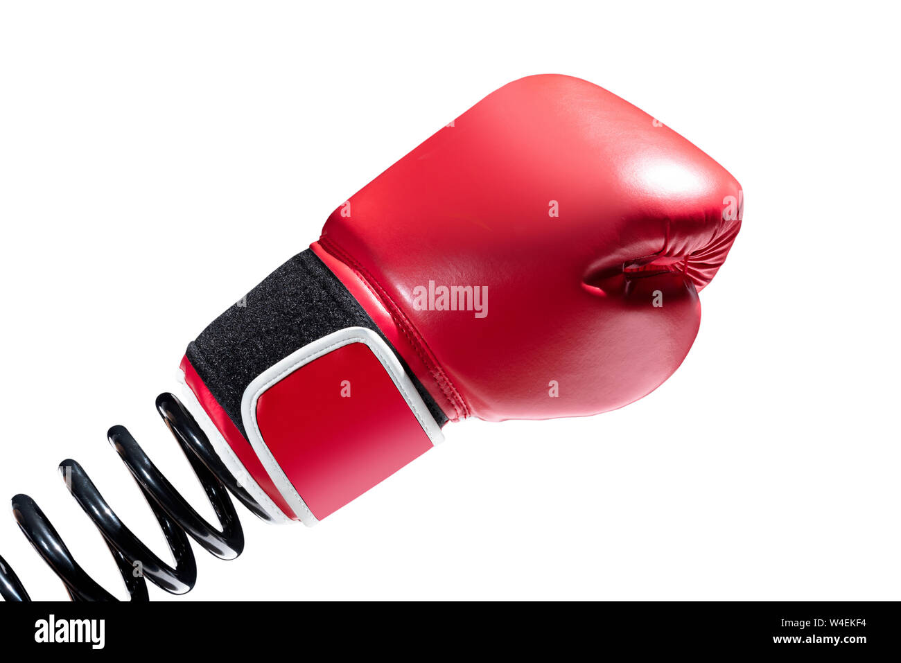 Black spring with boxing gloves isolated over white background Stock Photo