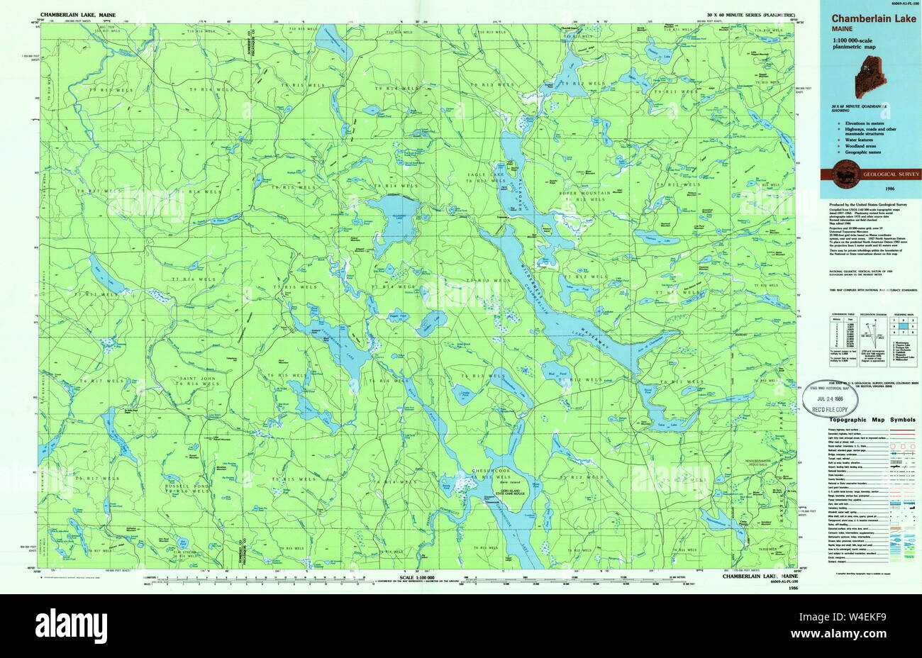 Maine USGS Historical Map Chamberlain Lake 807848 1986 100000