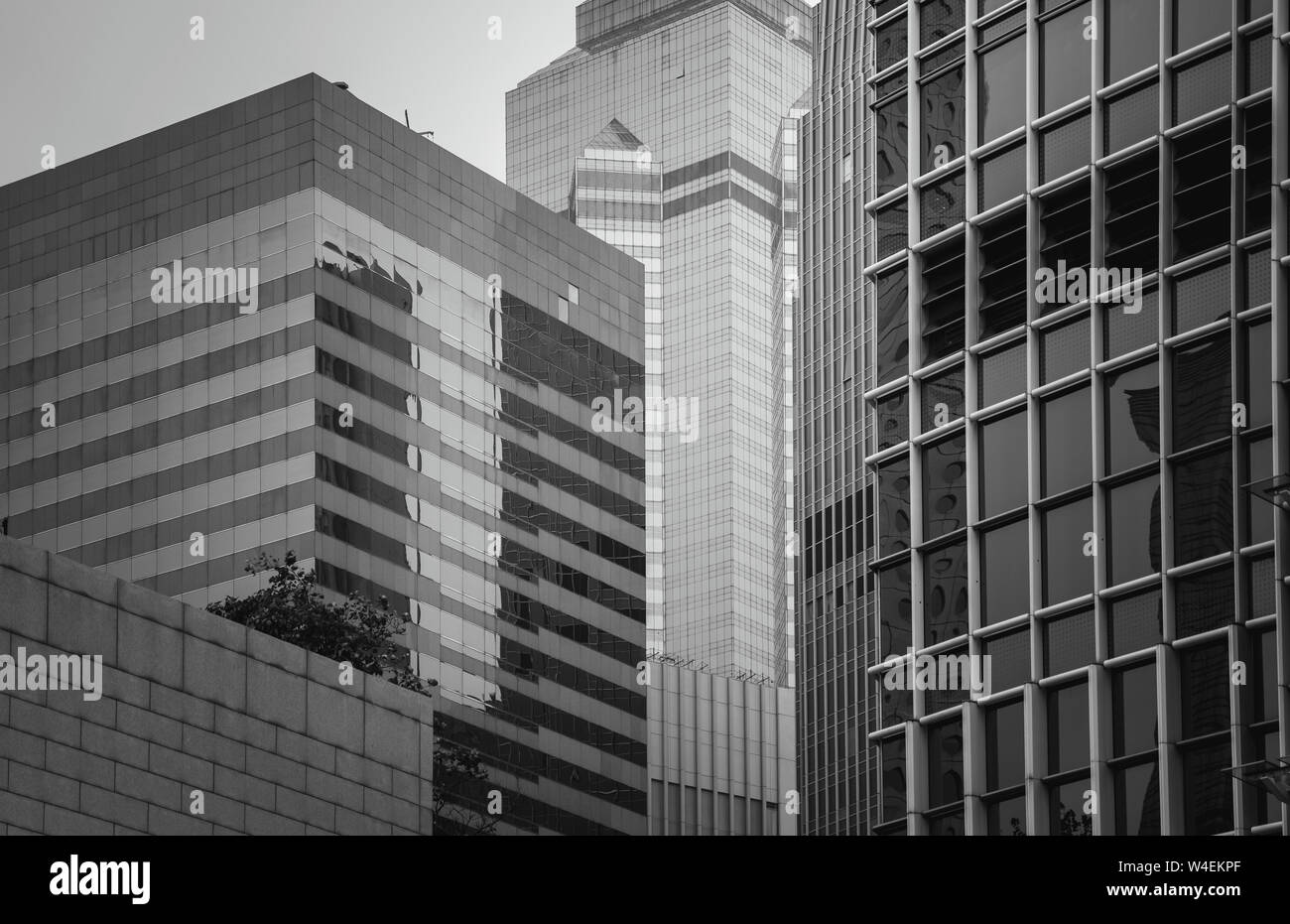 Hong Kong Commercial Building Close Up; Black and White Tone Stock ...