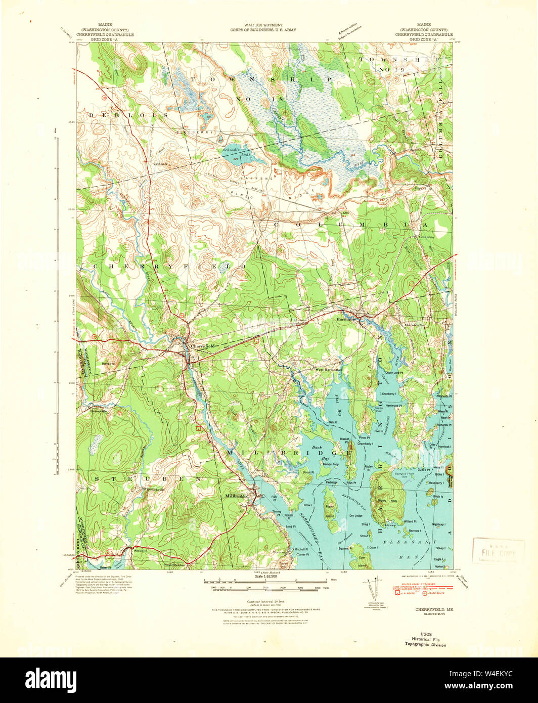 Maine USGS Historical Map Cherryfield 460314 1942 62500 Restoration