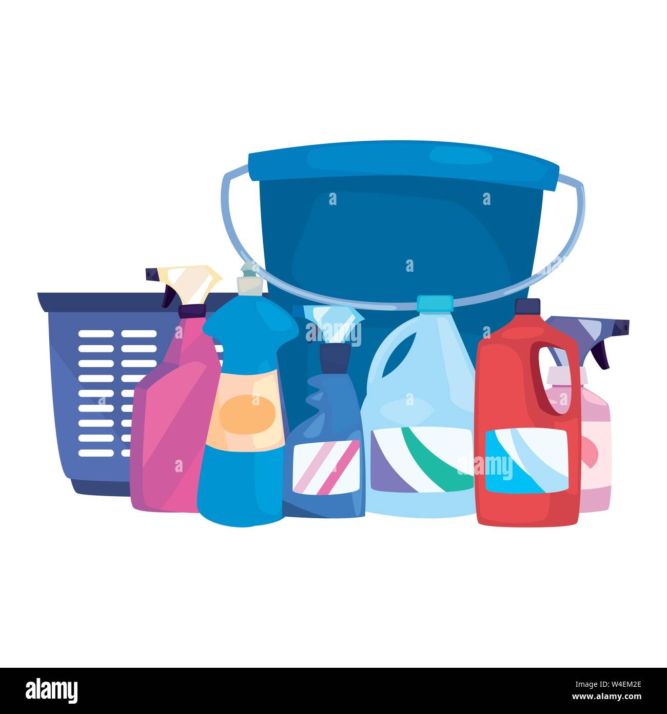 bucket detergent spray bleach cleaning products and supplies vector illustration Stock Vector