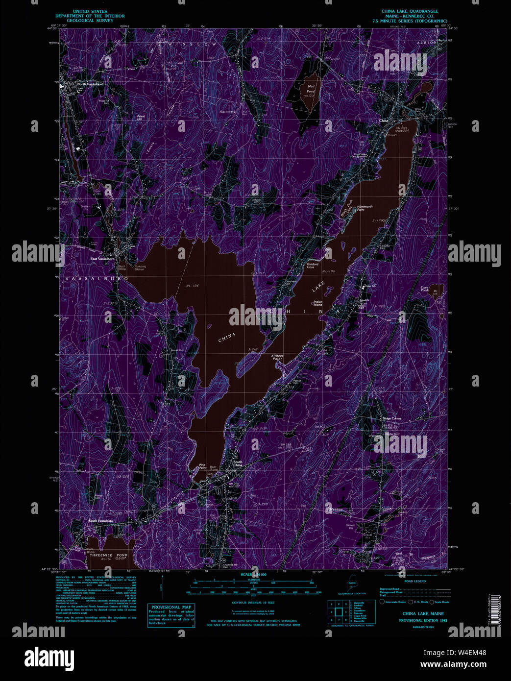 Maine USGS Historical Map China Lake 105026 1983 24000 Inversion