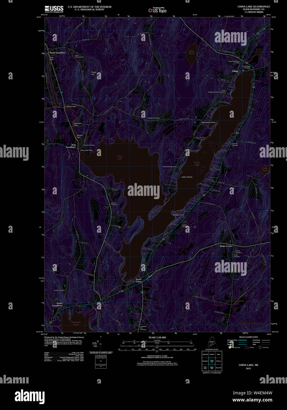 Maine USGS Historical Map China Lake 20110906 TM Inversion Restoration Stock Photo Alamy