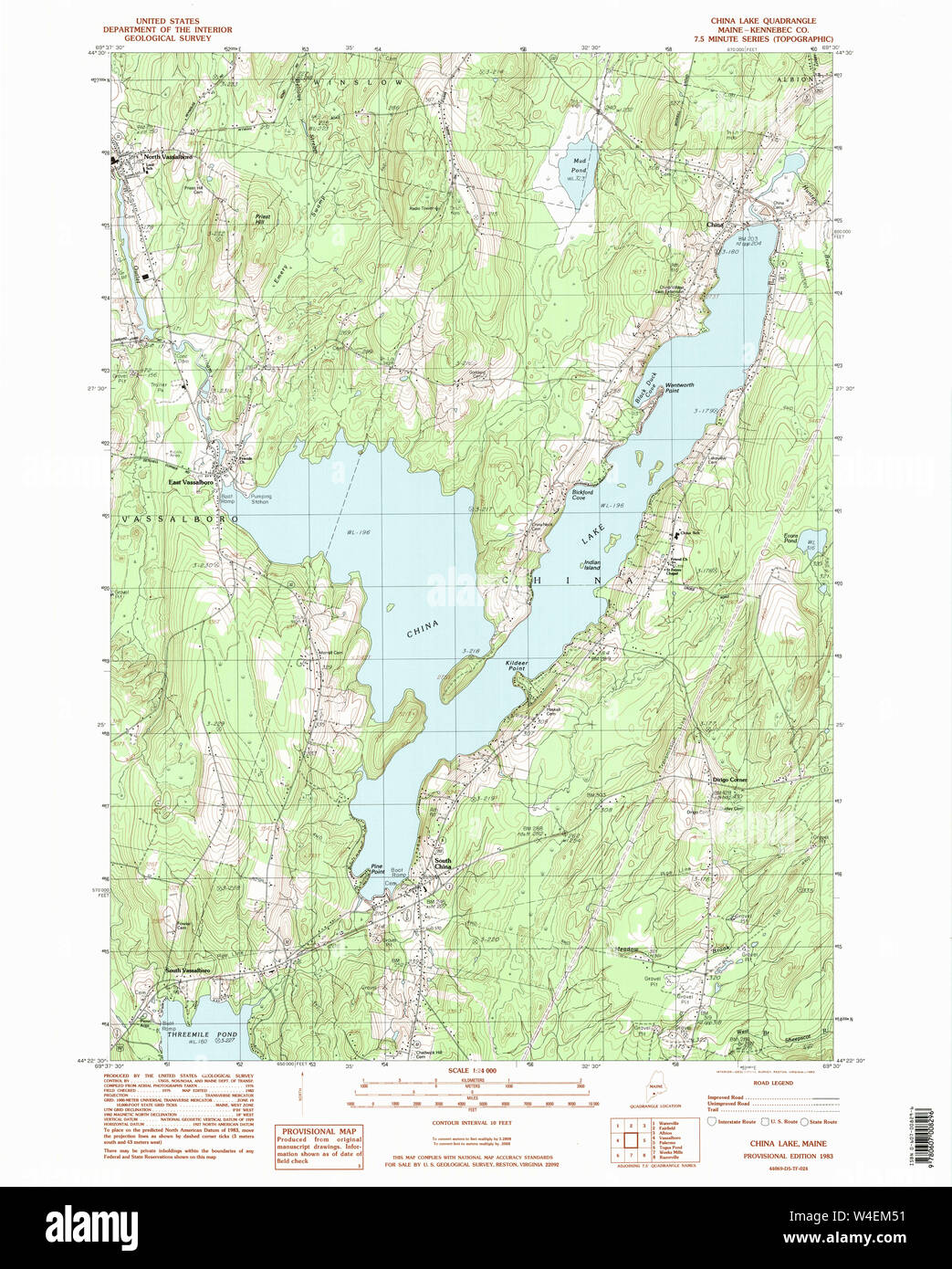 Maine USGS Historical Map China Lake 105026 1983 24000 Restoration