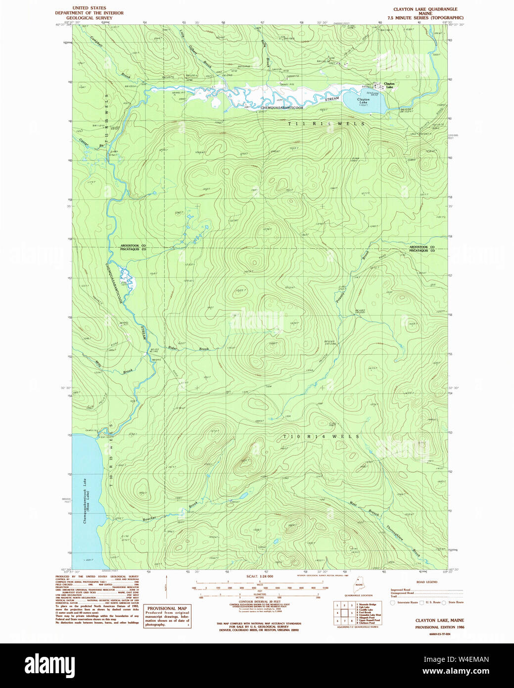 Maine USGS Historical Map Clayton Lake 105031 1986 24000 Restoration