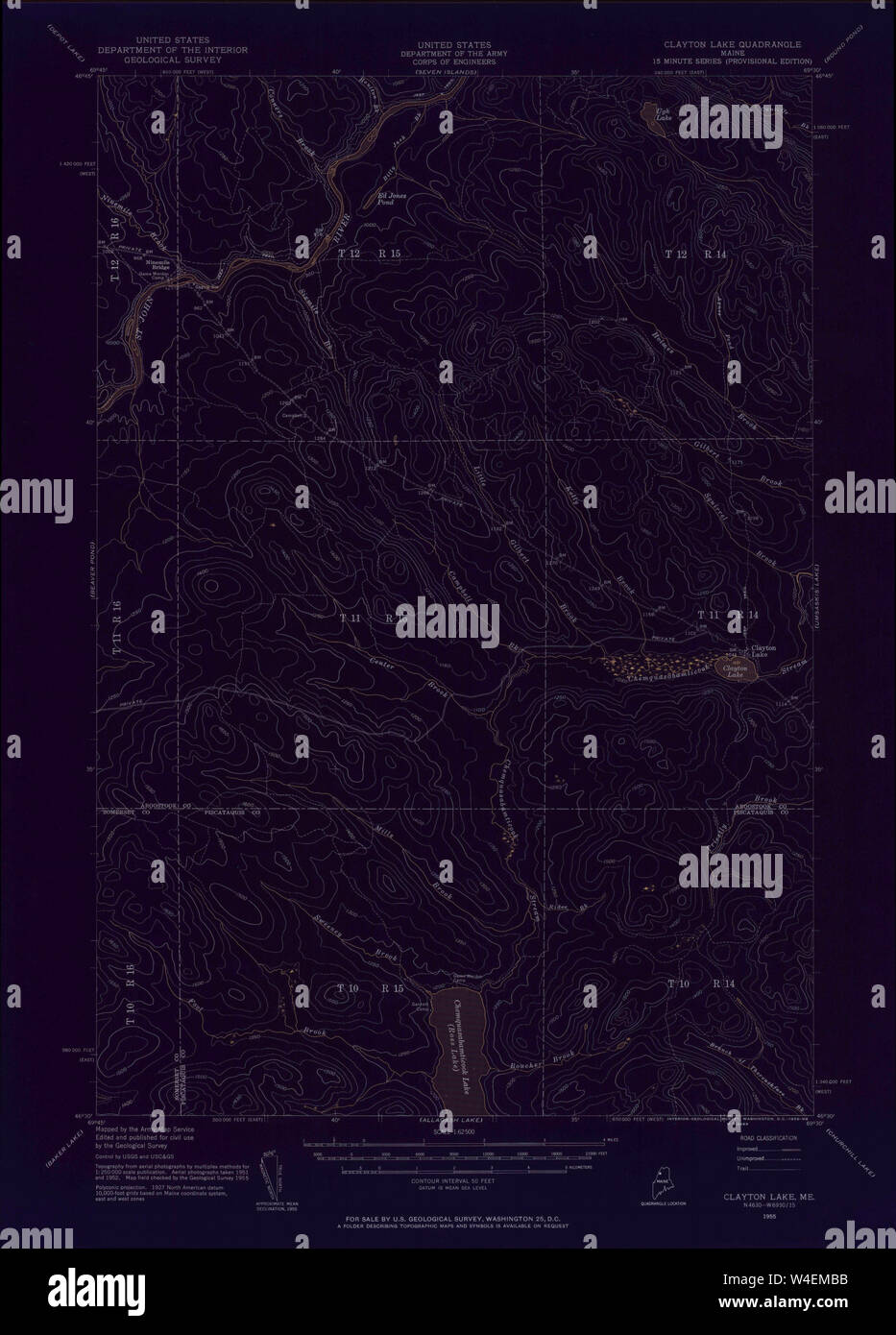 Maine USGS Historical Map Clayton Lake 306526 1955 62500 Inversion