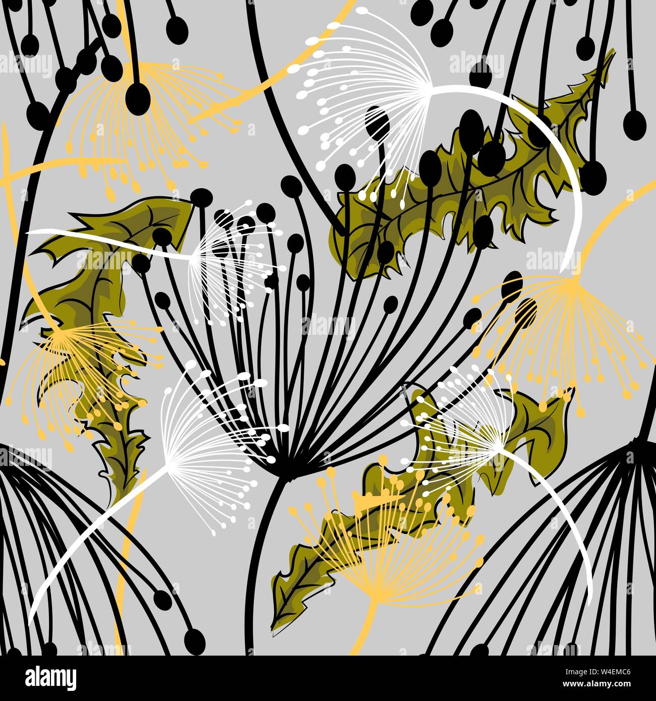 Dandelions fluff seamless pattern vector illustration eps 10 Stock Vector