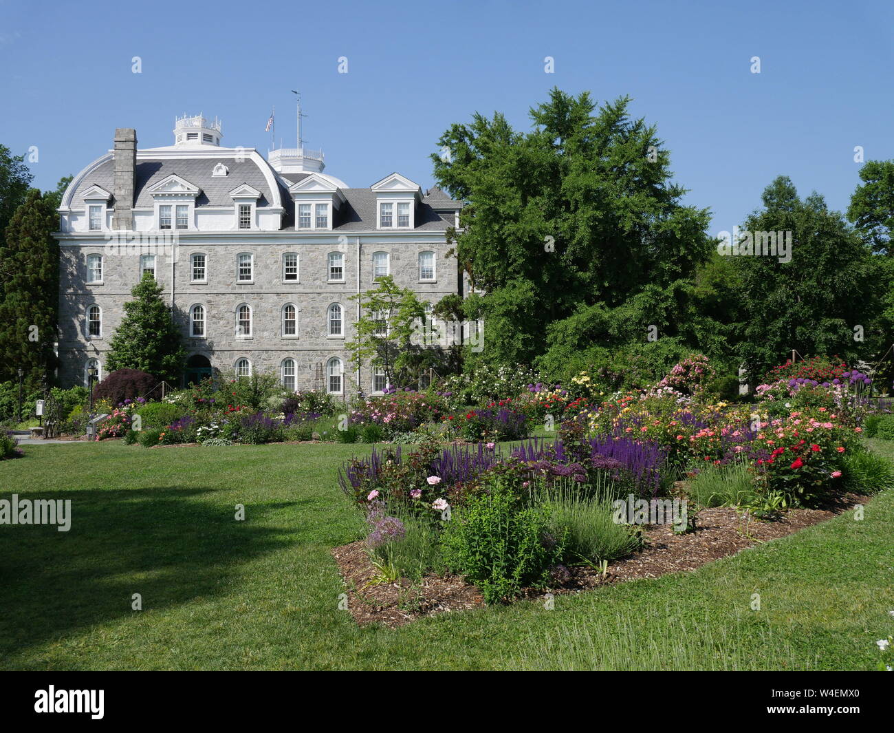 Swarthmore College is one of the best small colleges in the United States, with a beautifully landscaped campus. Stock Photo