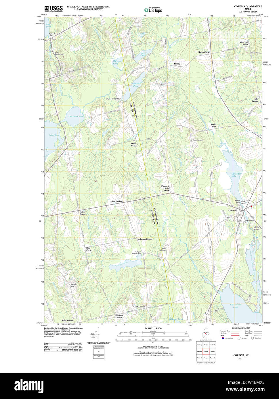 Maine USGS Historical Map Corinna 20110906 TM Restoration Stock Photo