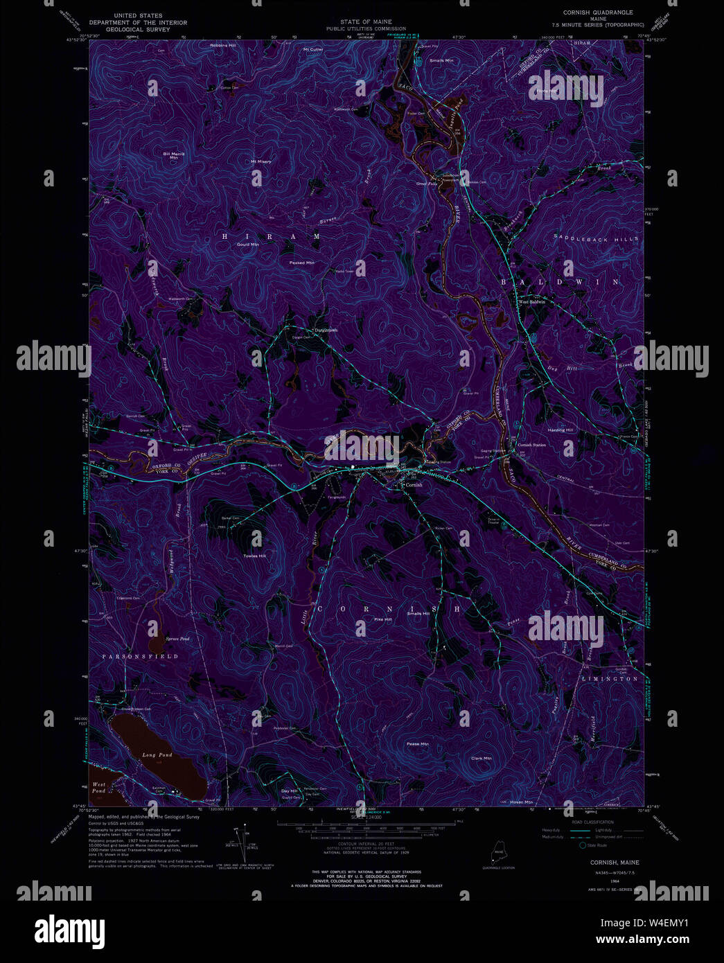 Maine USGS Historical Map Cornish 105046 1964 24000 Inversion