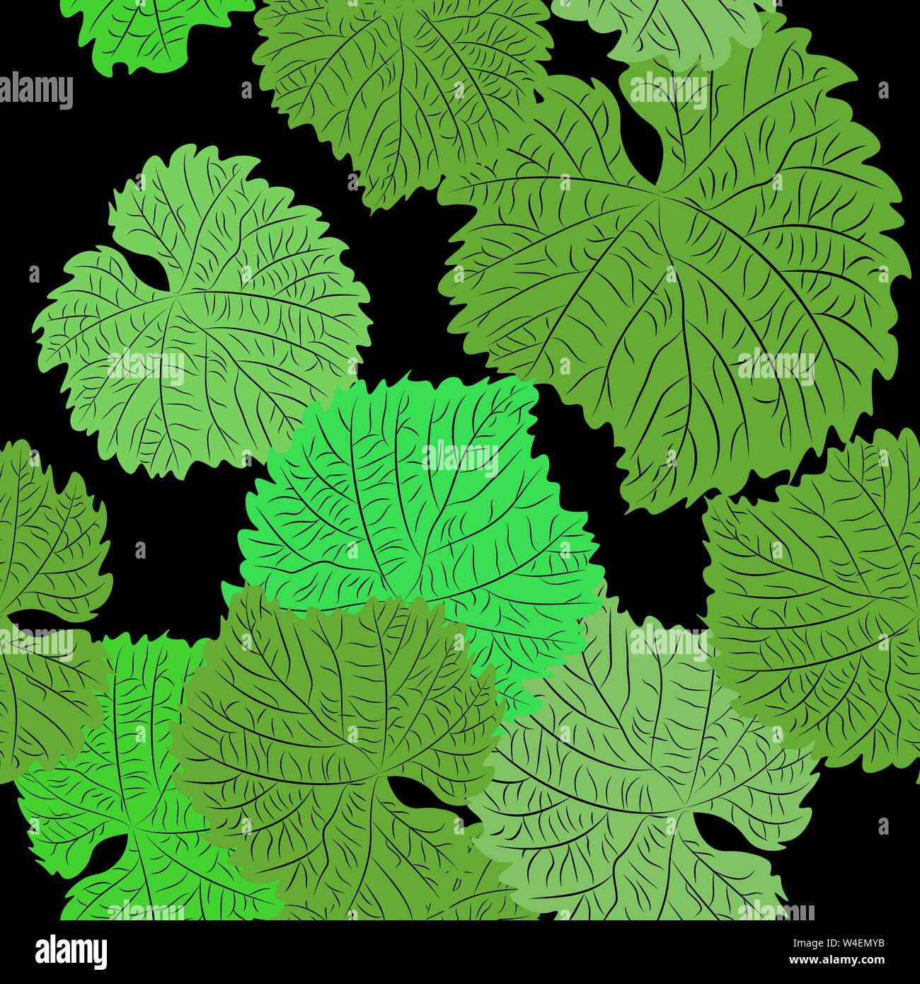 Vector seamless pattern with hand drawn wine grape leaves. Beautiful design elements, perfect for prints and patterns Stock Vector