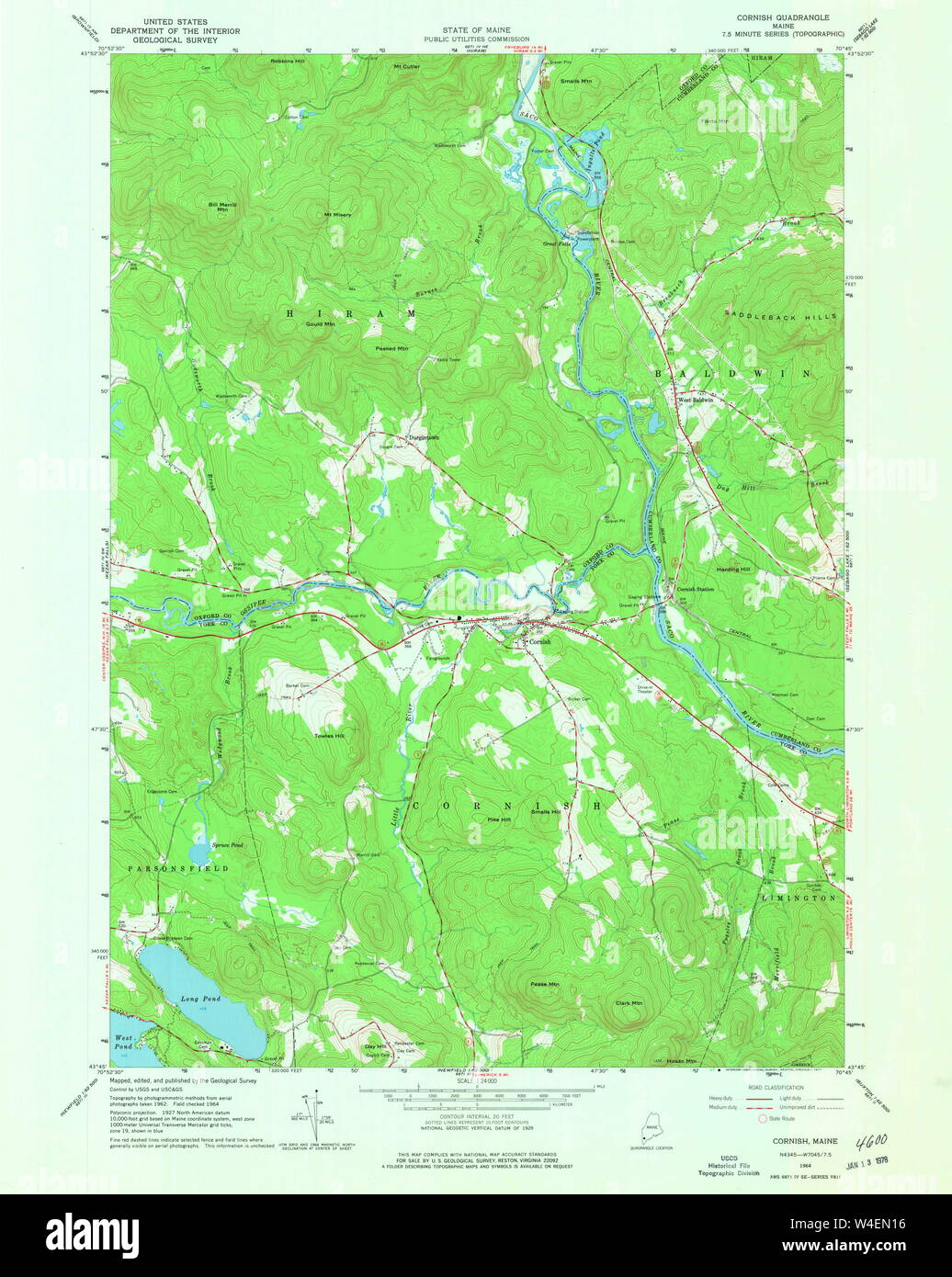 Maine USGS Historical Map Cornish 806618 1964 24000 Restoration Stock