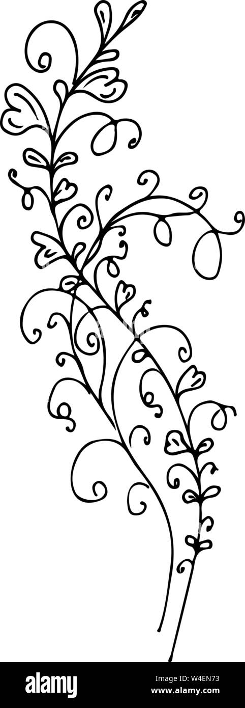 Linear icon with black flowers outline hand on white background. Vector ...