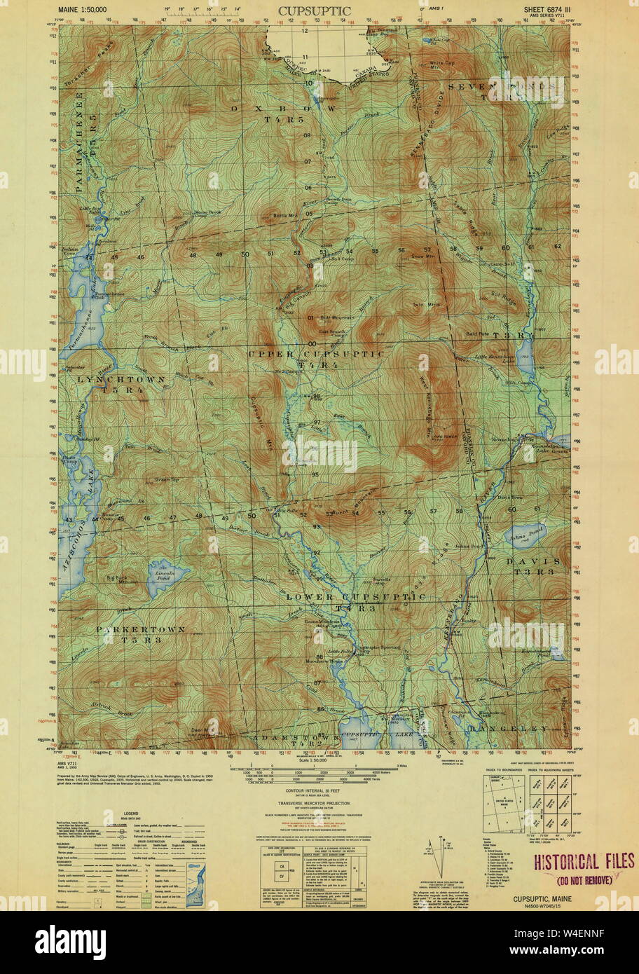 Maine USGS Historical Map Cupsuptic 806625 1950 50000 Restoration Stock