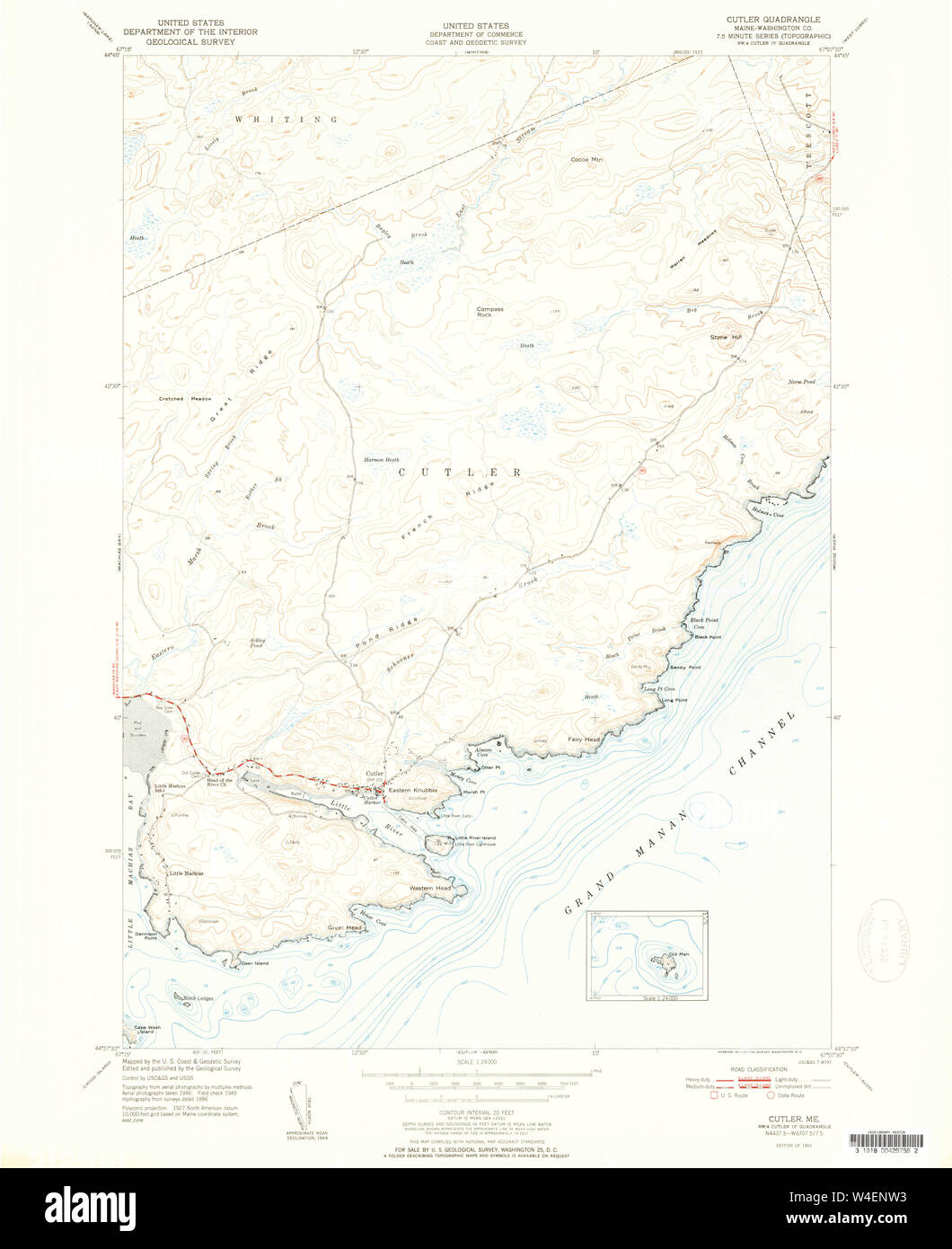Maine USGS Historical Map Cutler 460339 1951 24000 Restoration Stock
