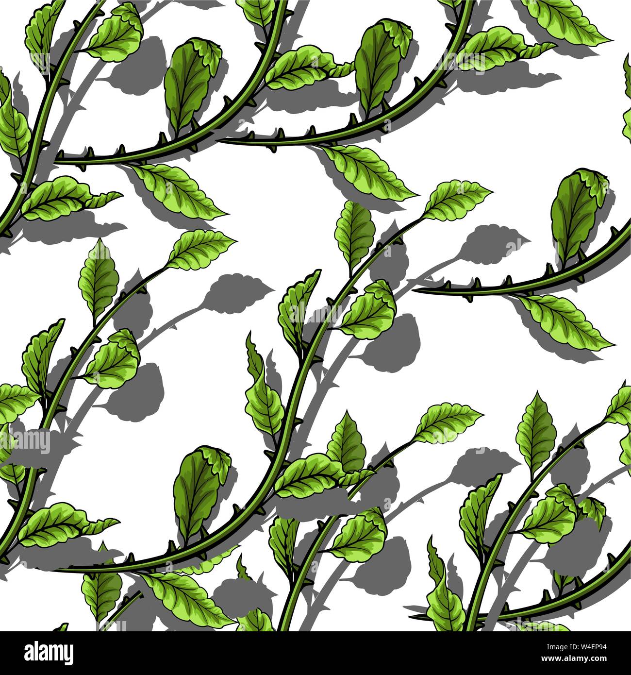 Green leaves seamless pattern on white background Stock Vector Image ...