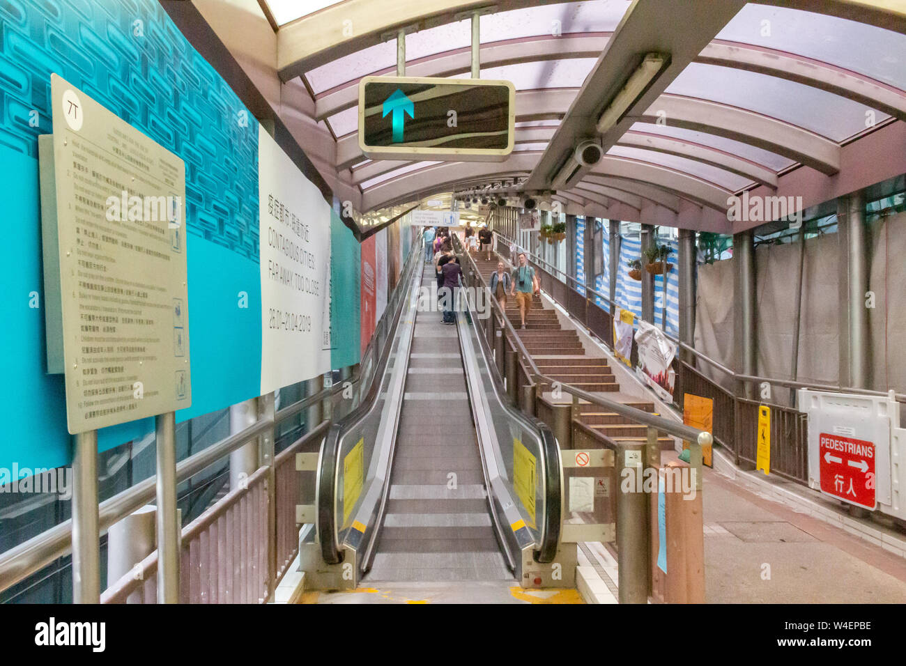 Hong Kong April 21, 2019 the CentralMidLevels escalator, the longest outdoor escalator in