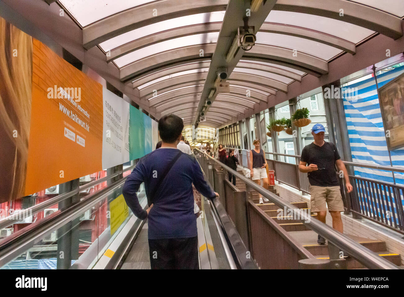 Hong Kong April 21, 2019 the CentralMidLevels escalator, the longest outdoor escalator in