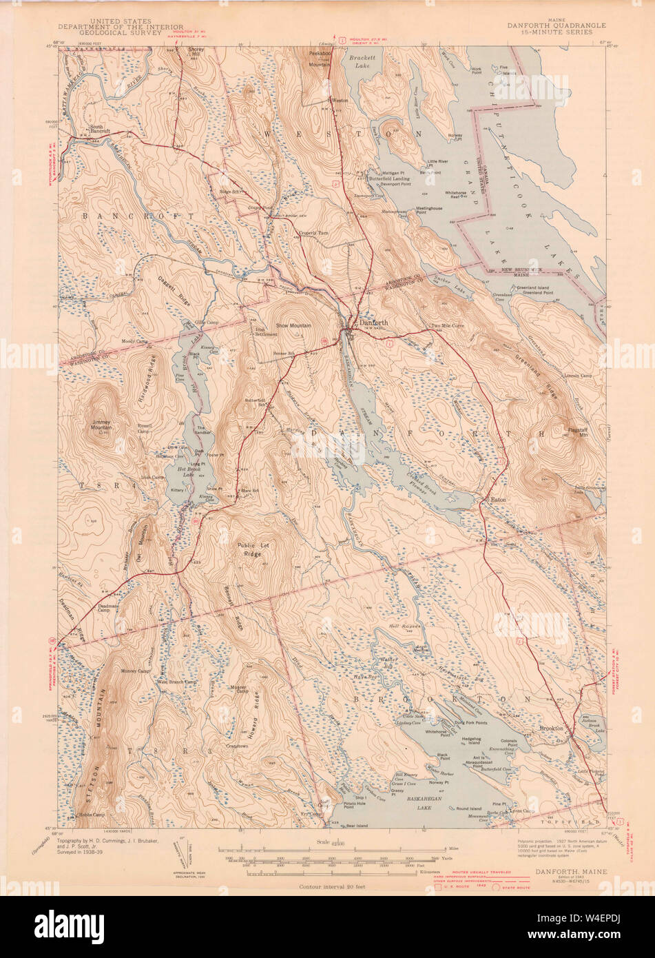 Maine USGS Historical Map Danforth 306534 1943 62500 Restoration Stock