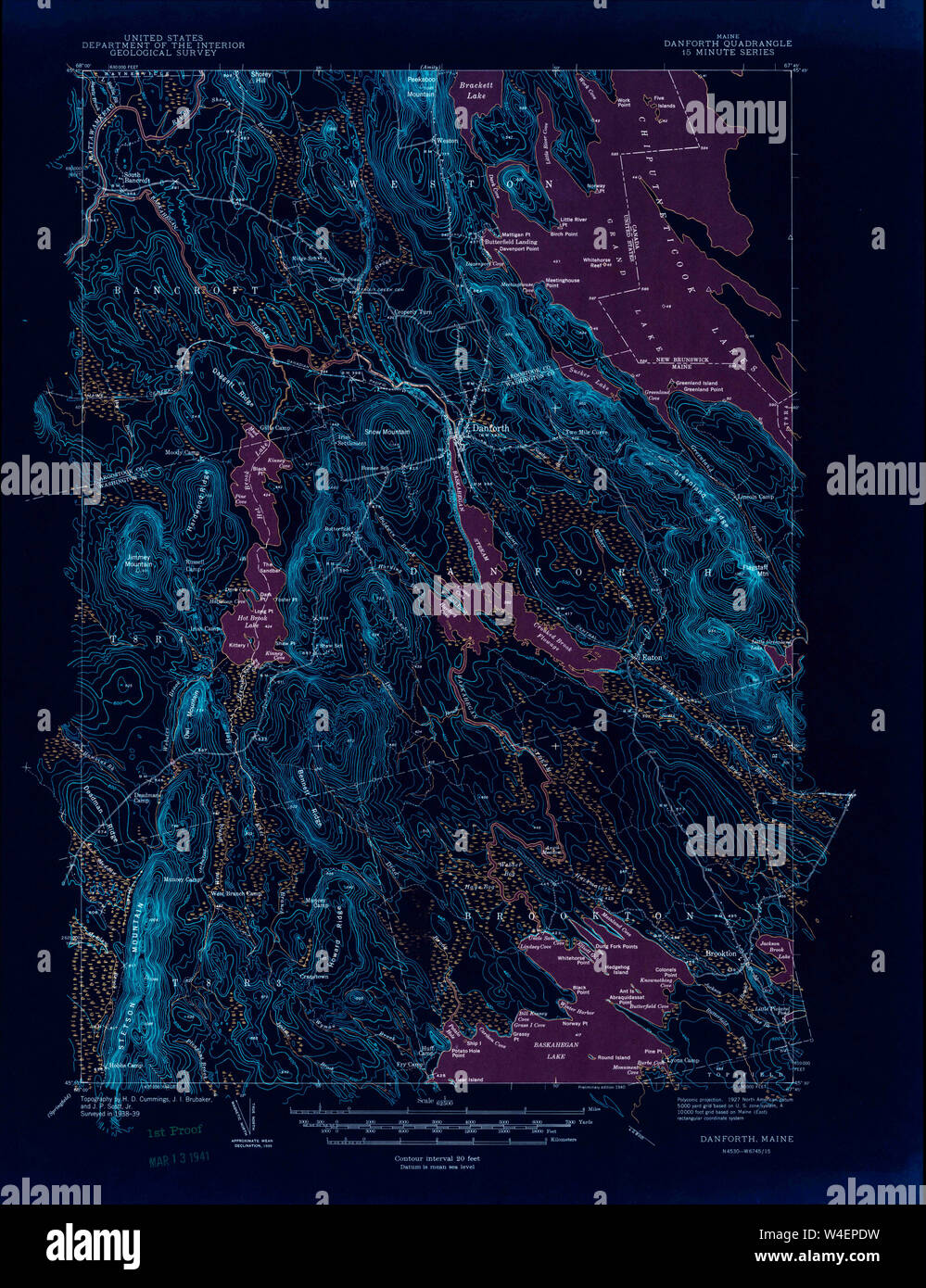 Maine USGS Historical Map Danforth 460342 1940 62500 Inversion