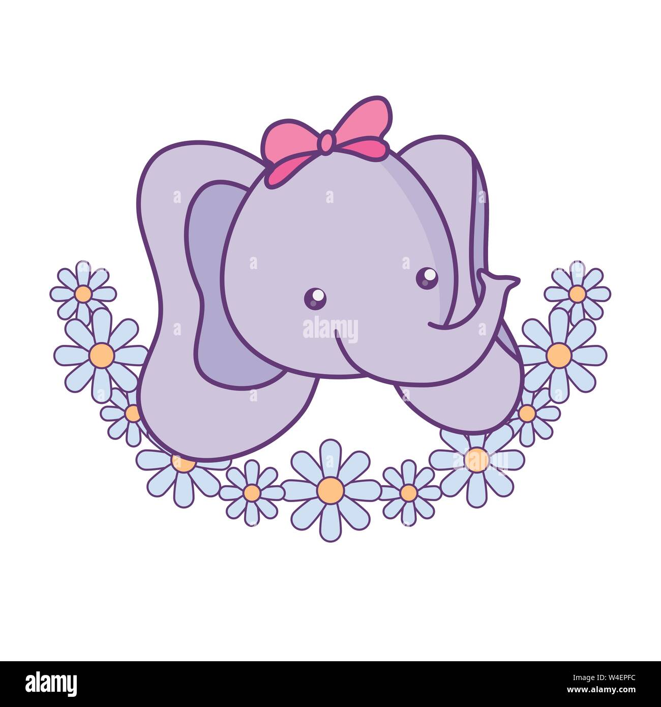 head of cute little elephant baby with crown flowers vector ...