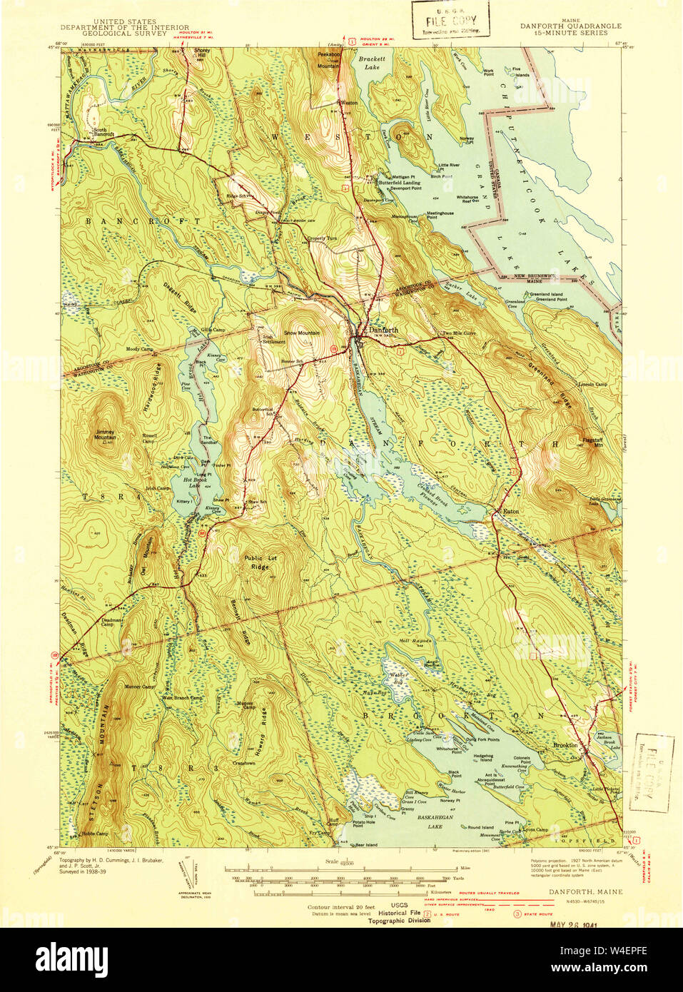 Maine USGS Historical Map Danforth 460343 1941 62500 Restoration Stock