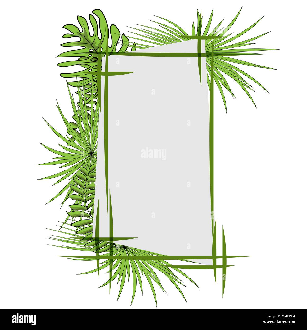 Green tropical leaves with frame. Vector illustration. eps 10 Stock ...