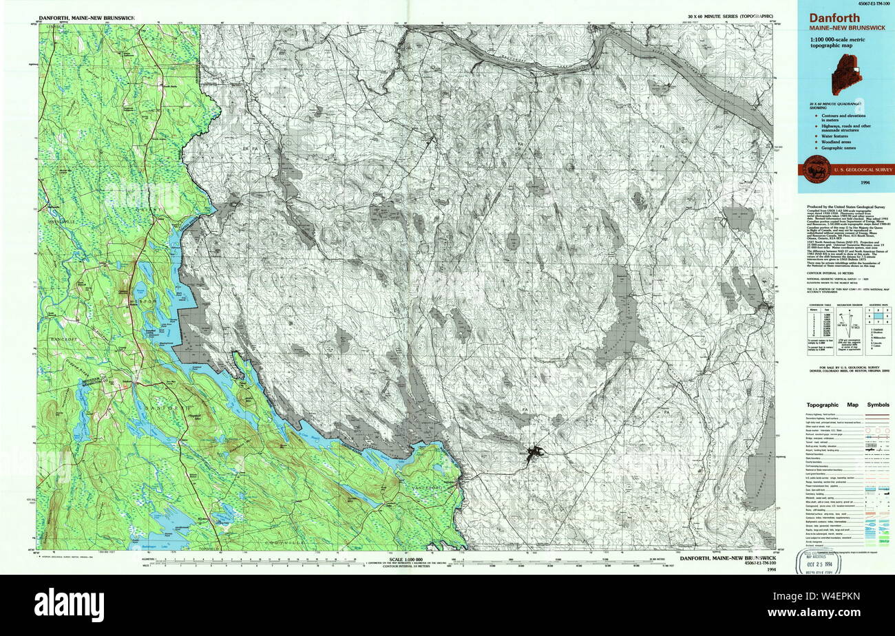 Maine USGS Historical Map Danforth 807874 1994 100000 Restoration Stock
