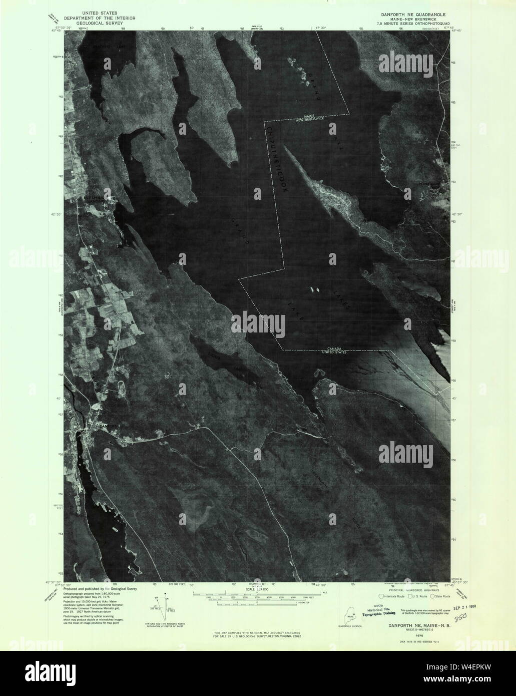 Maine USGS Historical Map Danforth NE 806631 1975 24000 Restoration