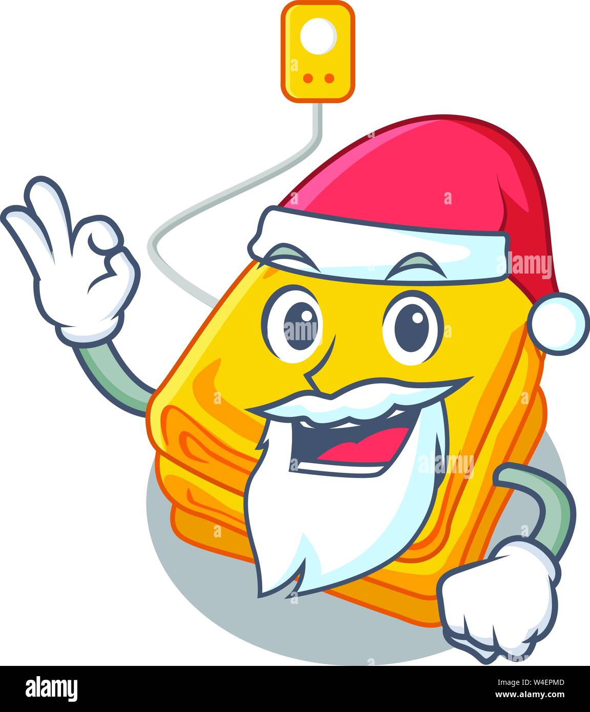Santa electric blankets put in cartoon bed vector illustration Stock