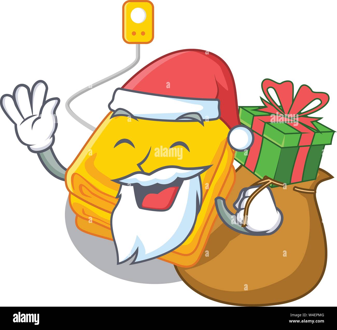 Santa with gift electric blankets put in cartoon bed vector