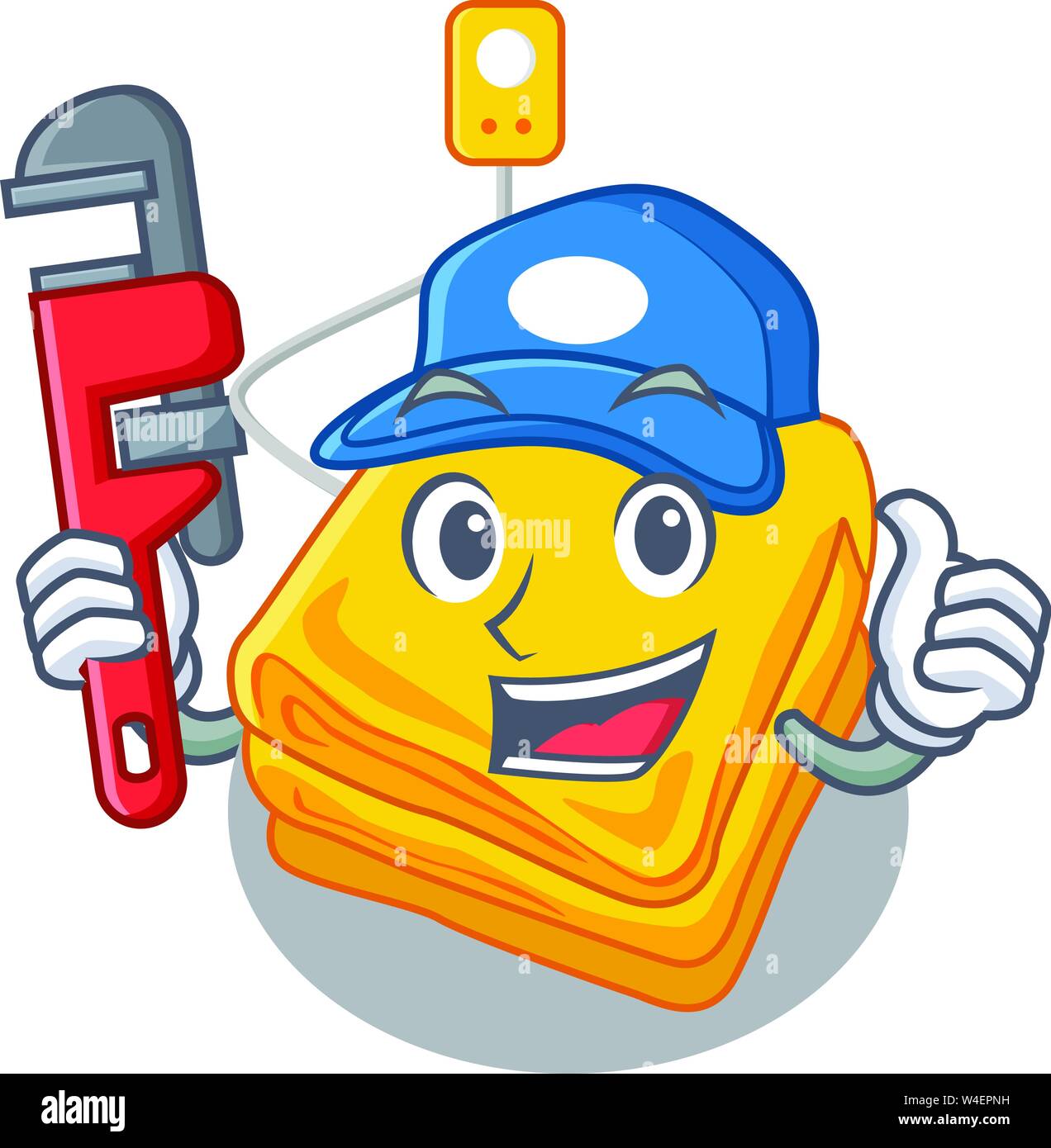 Plumber electric blankets put in cartoon bed vector illustration Stock