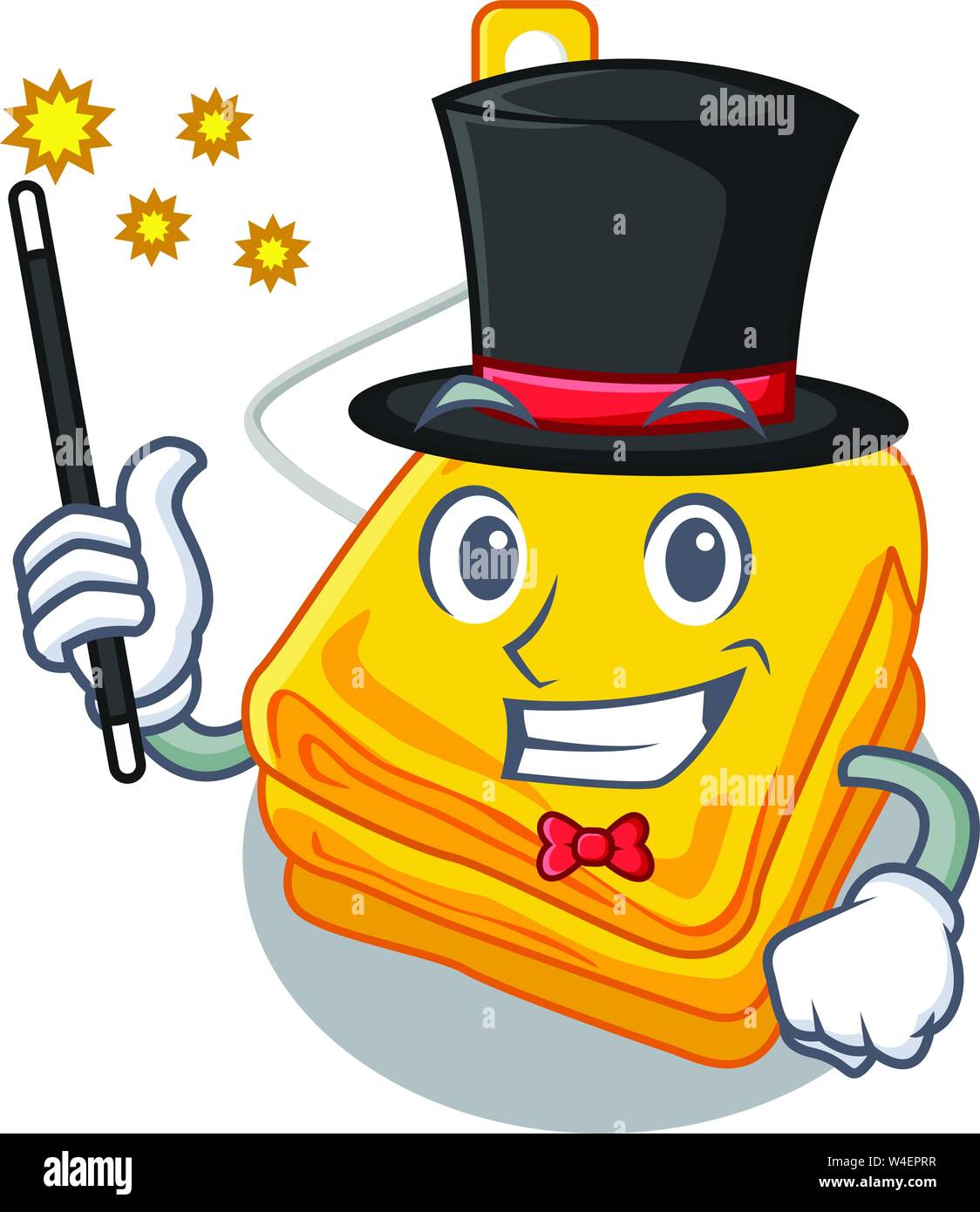 Magician electric blankets put in cartoon bed vector illustration Stock