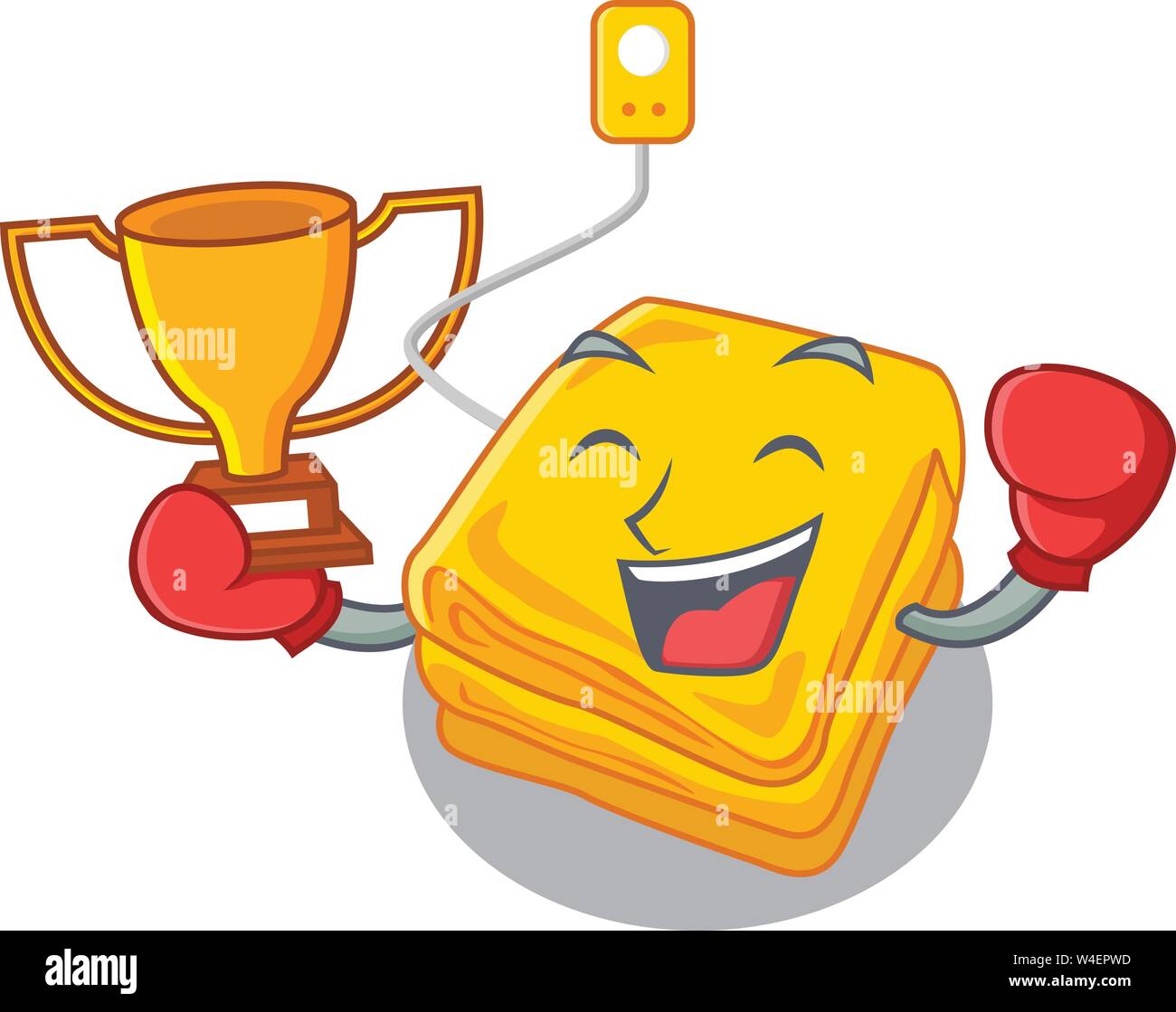 Boxing winner electric blankets put in cartoon bed vector illustration